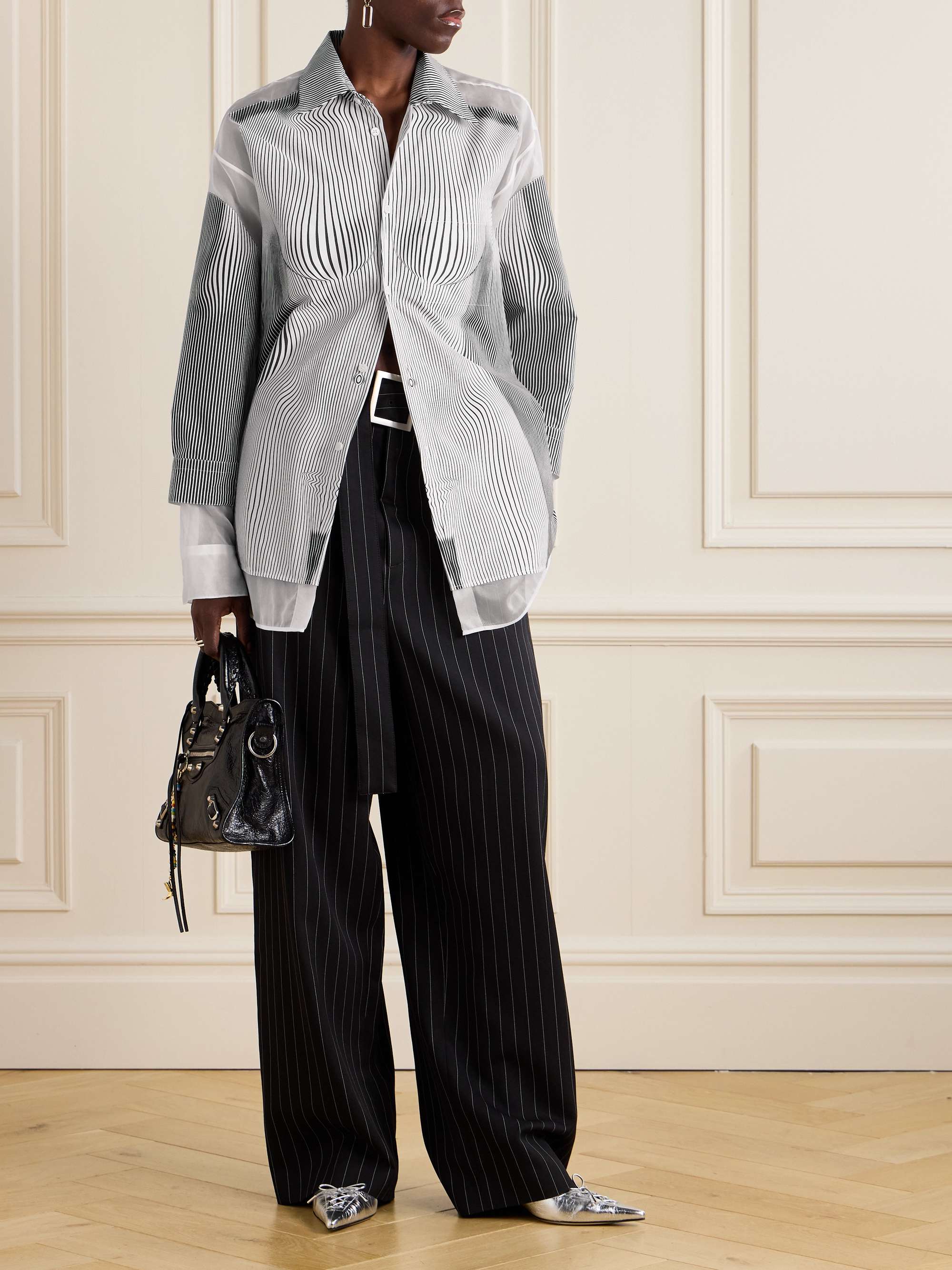 Striped poplin and silk-organza shirt view