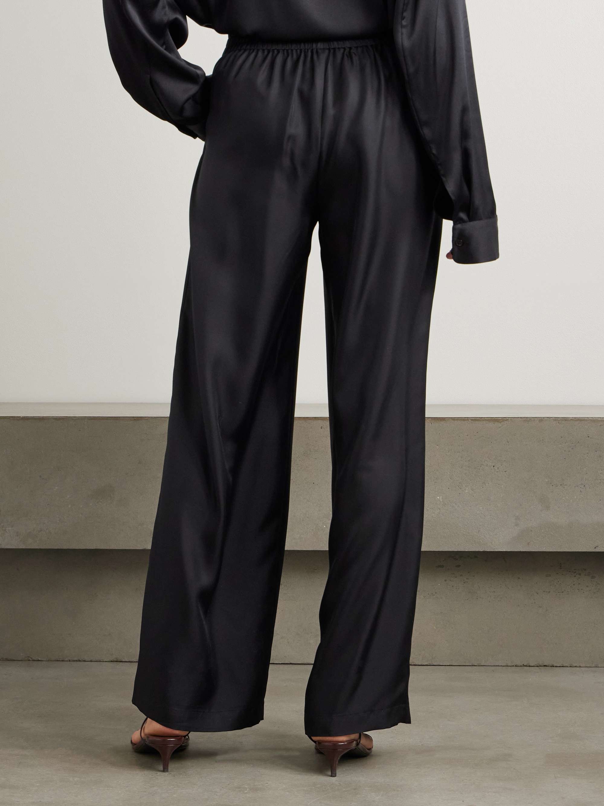 Silk-twill wide-leg track pants view