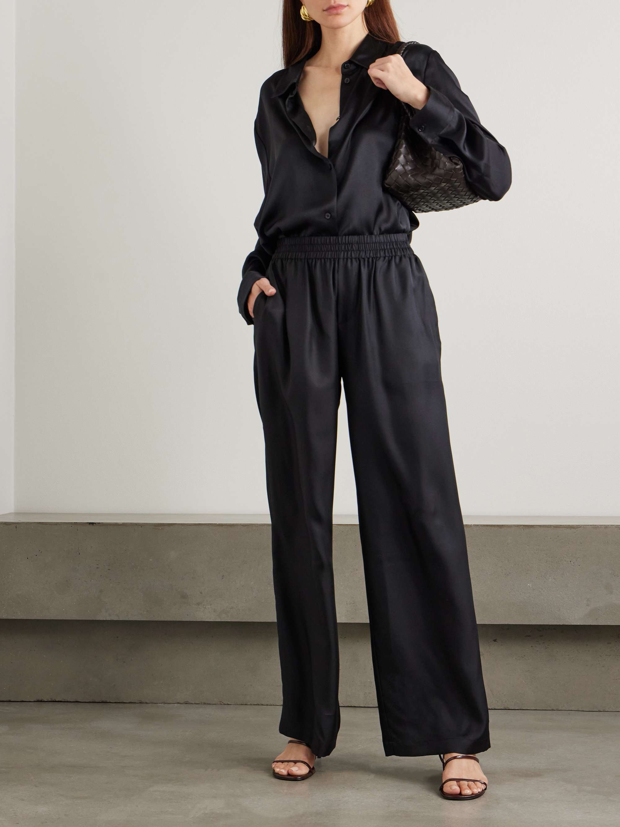 Silk-twill wide-leg track pants view