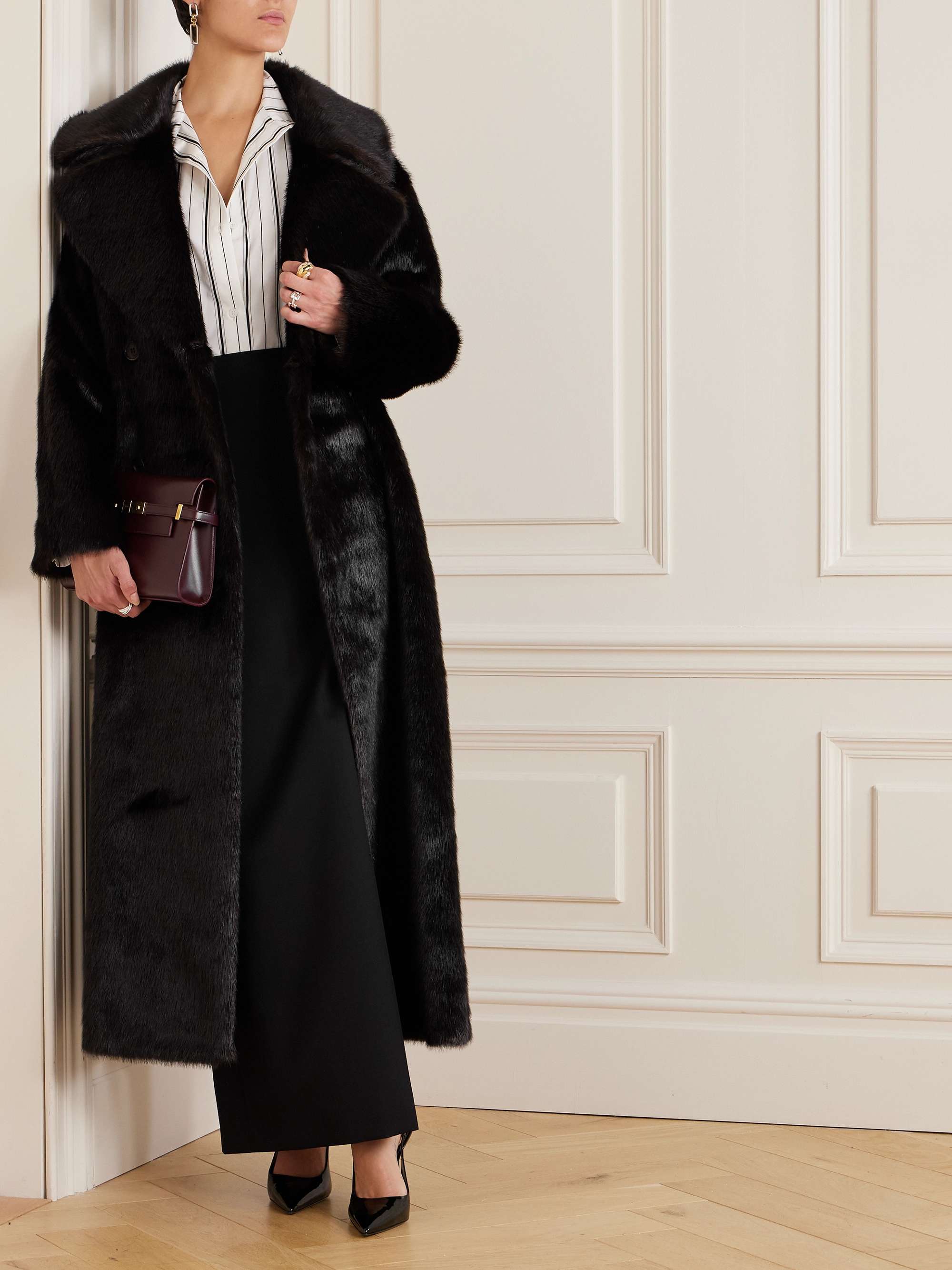 Joni oversized belted double-breasted faux fur coat view
