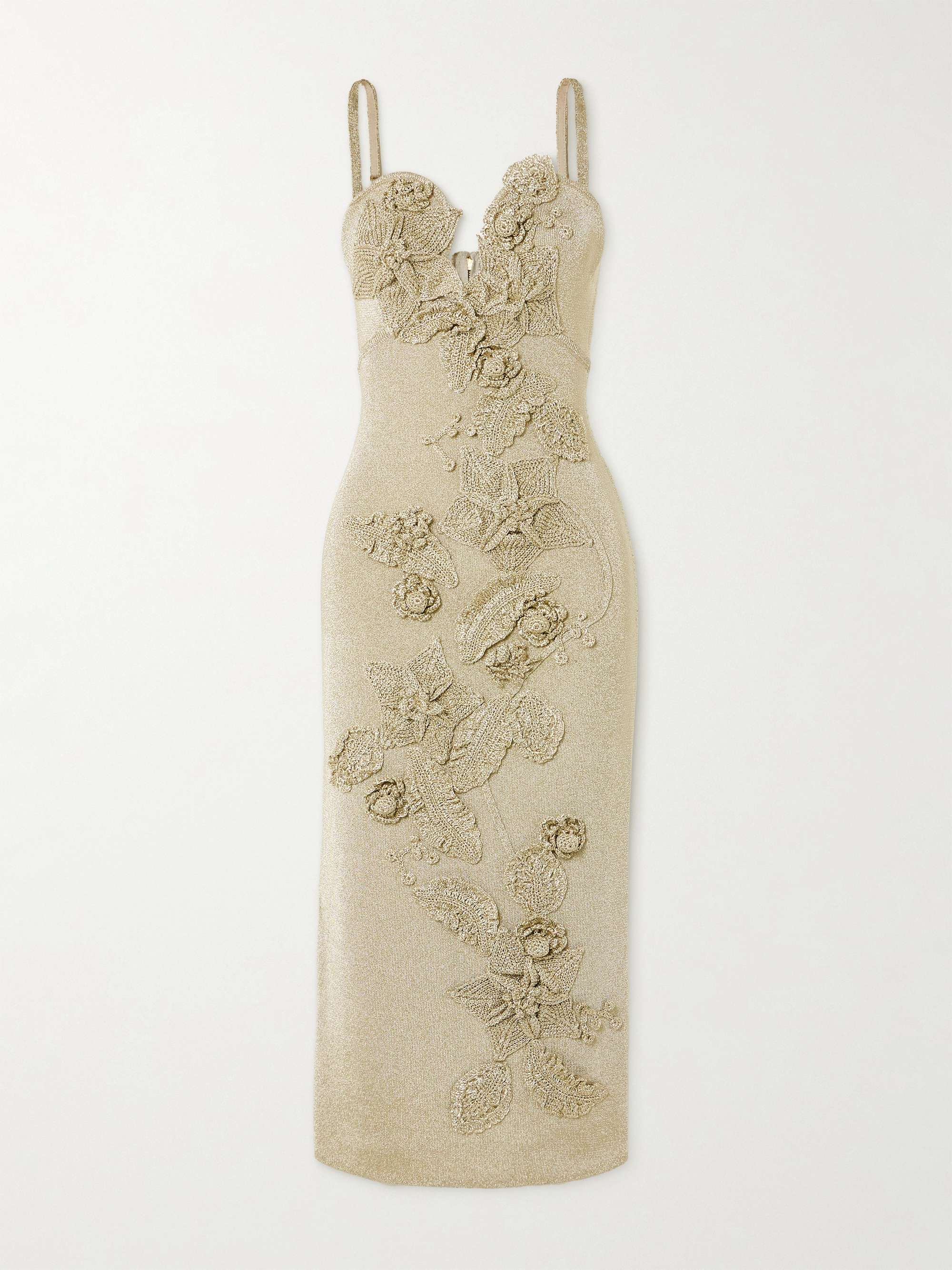 Soraiya cutout appliquéd metallic ribbed-knit midi dress view