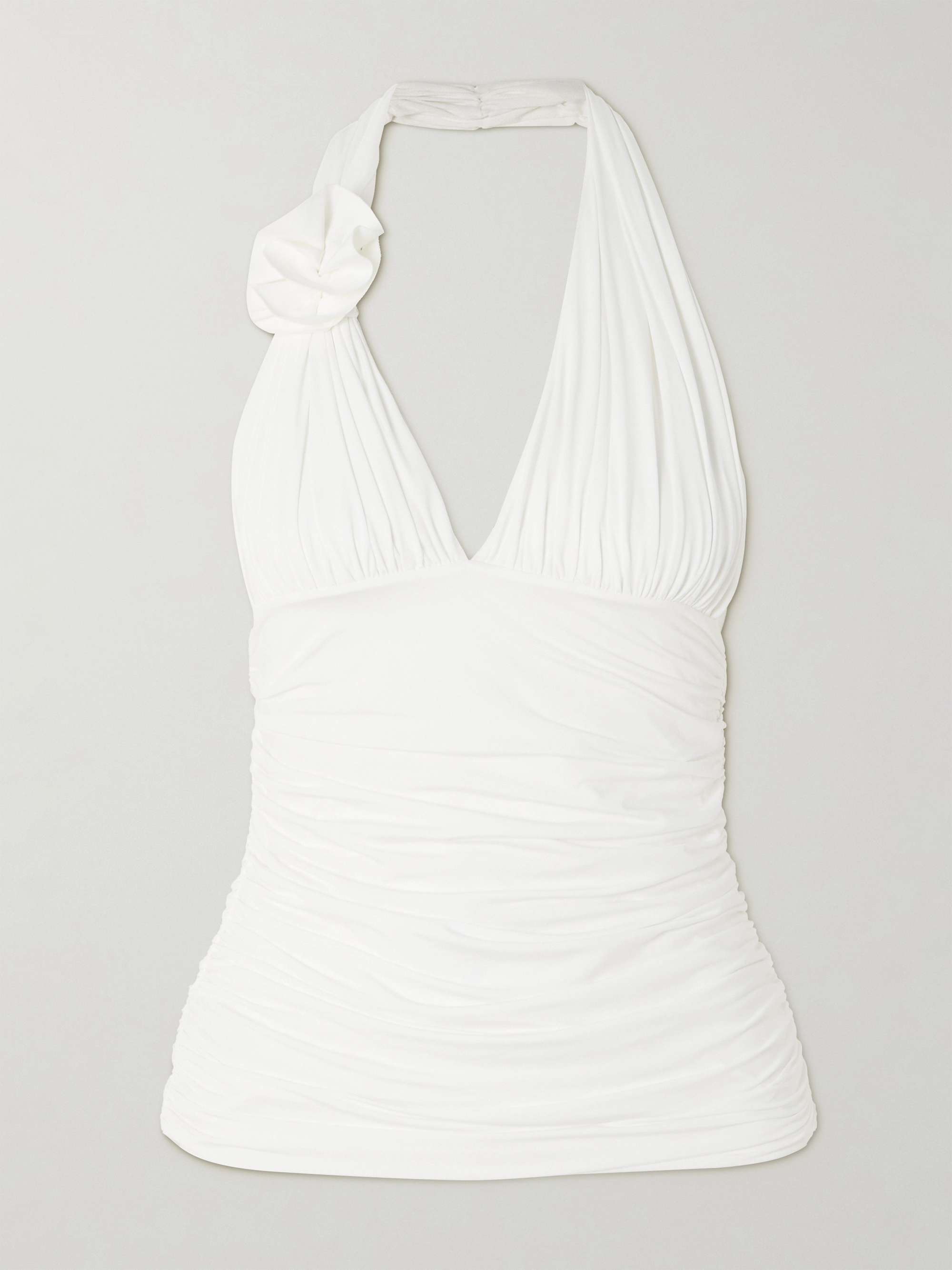 Galini appliquéd ruched stretch-jersey halterneck top view