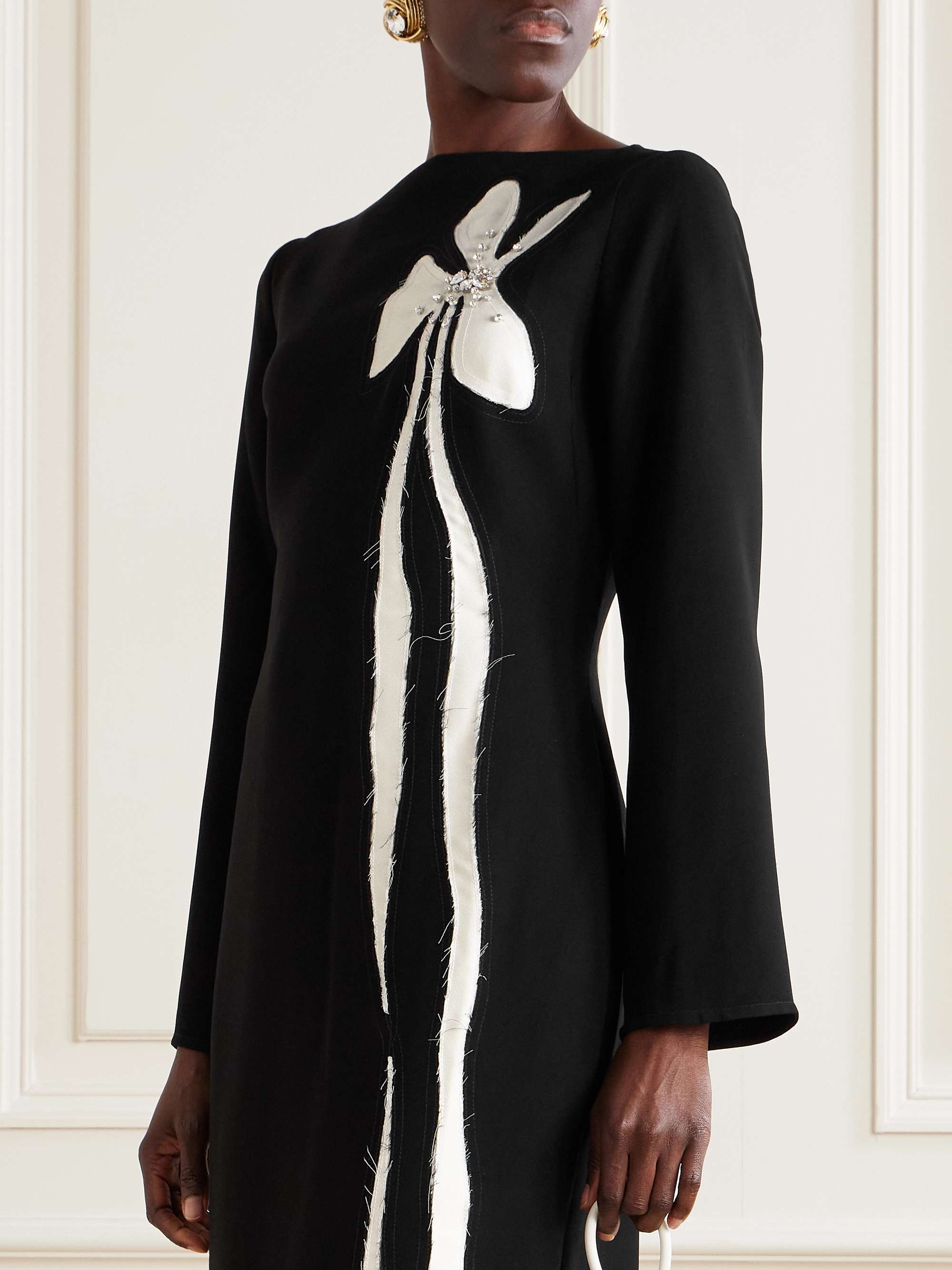 Crystal-embellished appliquéd silk-blend crepe gown view