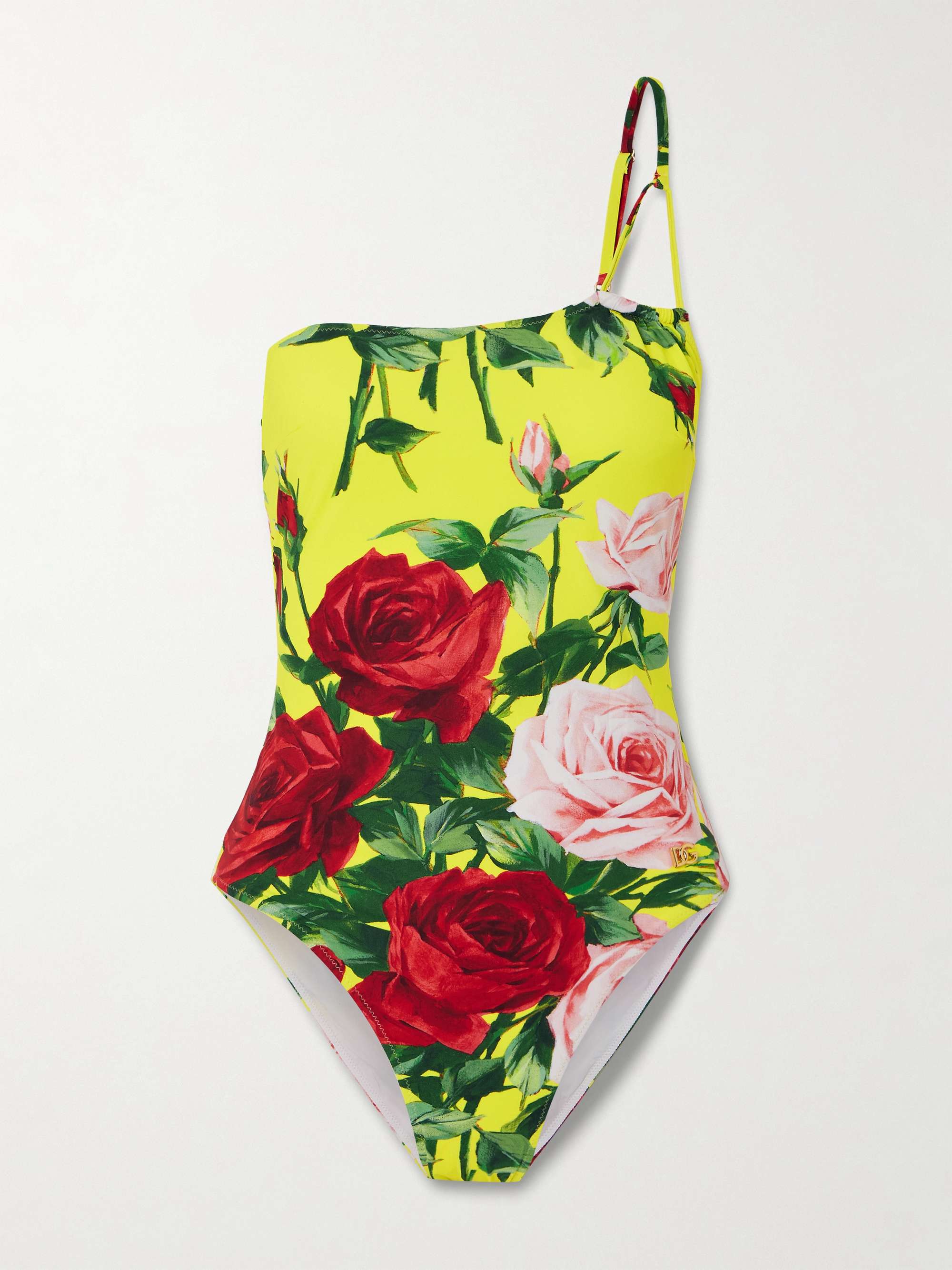 One-shoulder floral-print swimsuit view