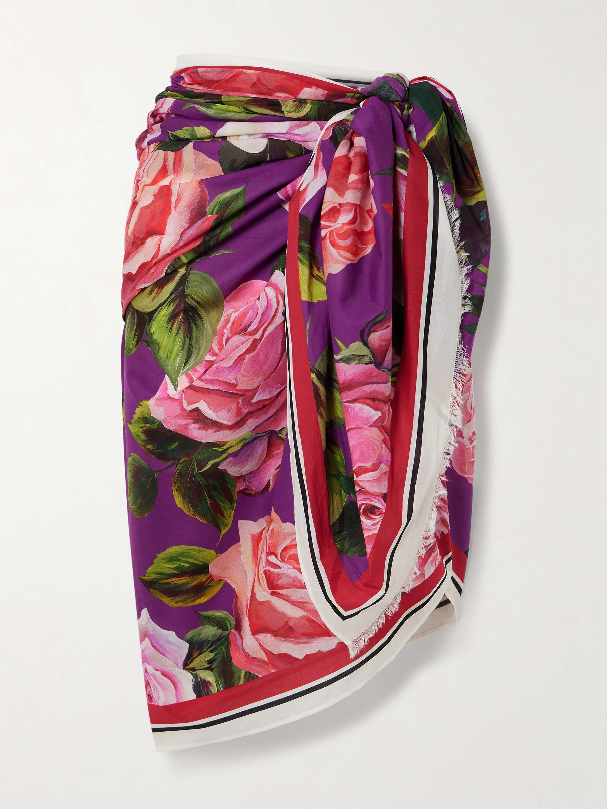 Frayed floral-print cotton pareo view
