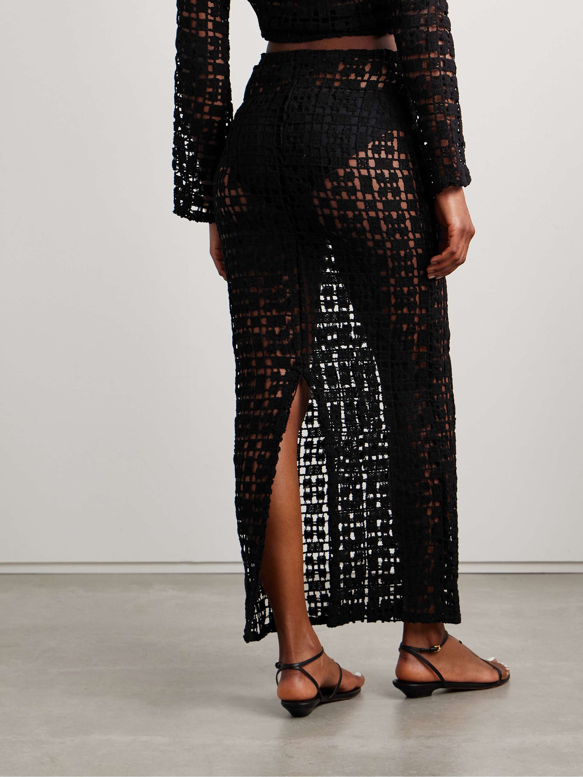 Sun embellished crocheted cotton maxi skirt view