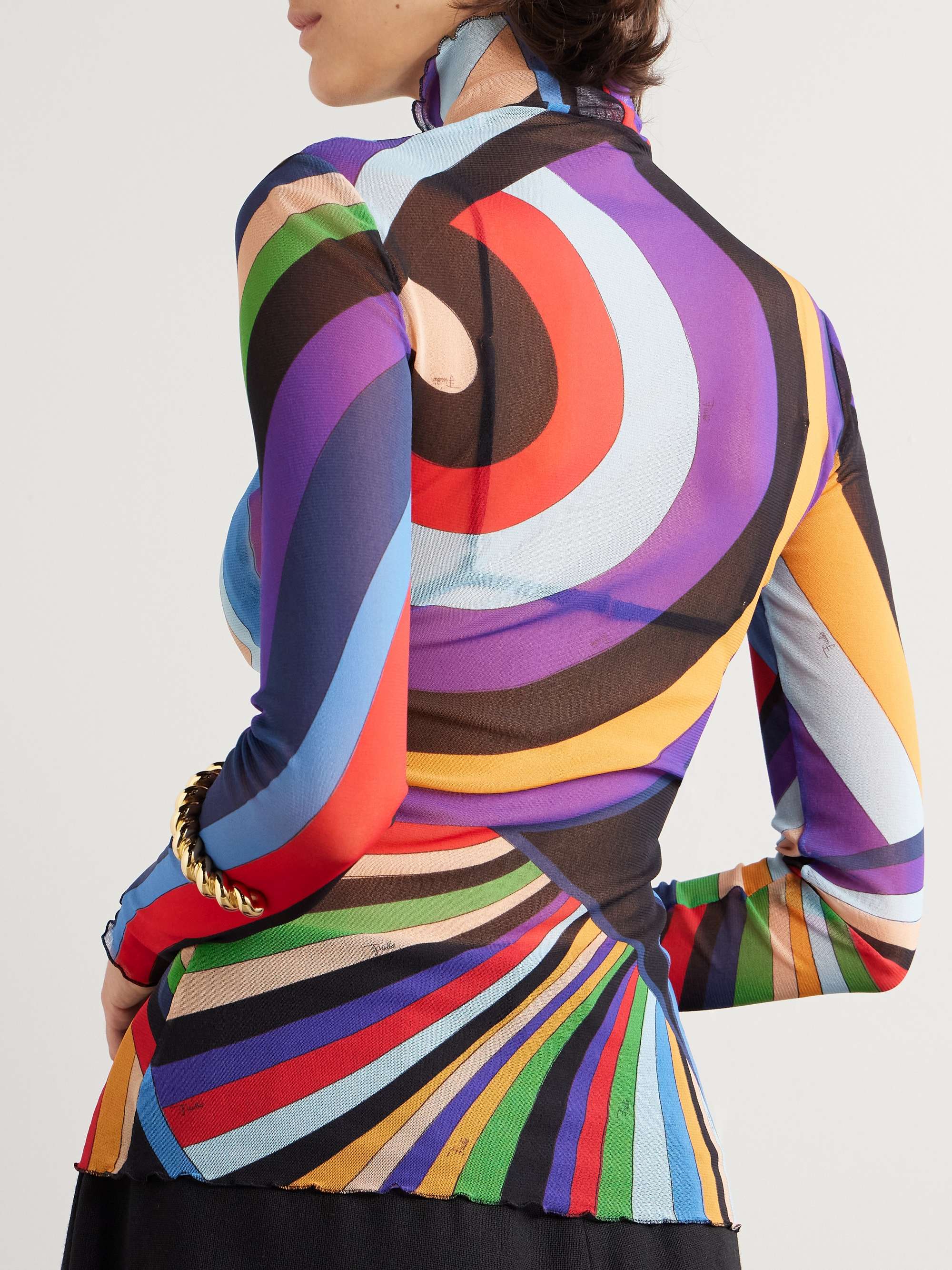 Iride printed stretch-tulle turtleneck top view