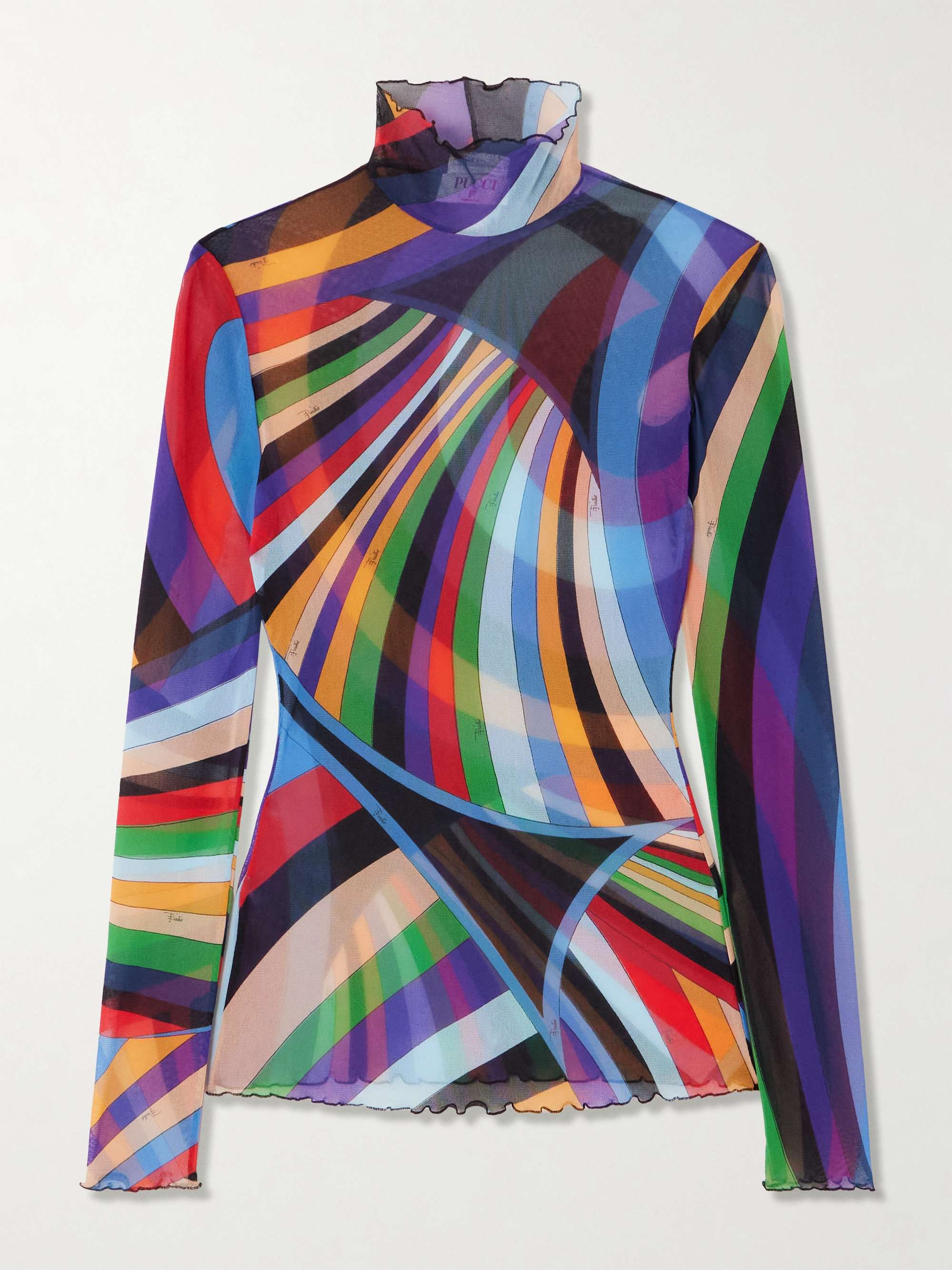Iride printed stretch-tulle turtleneck top view