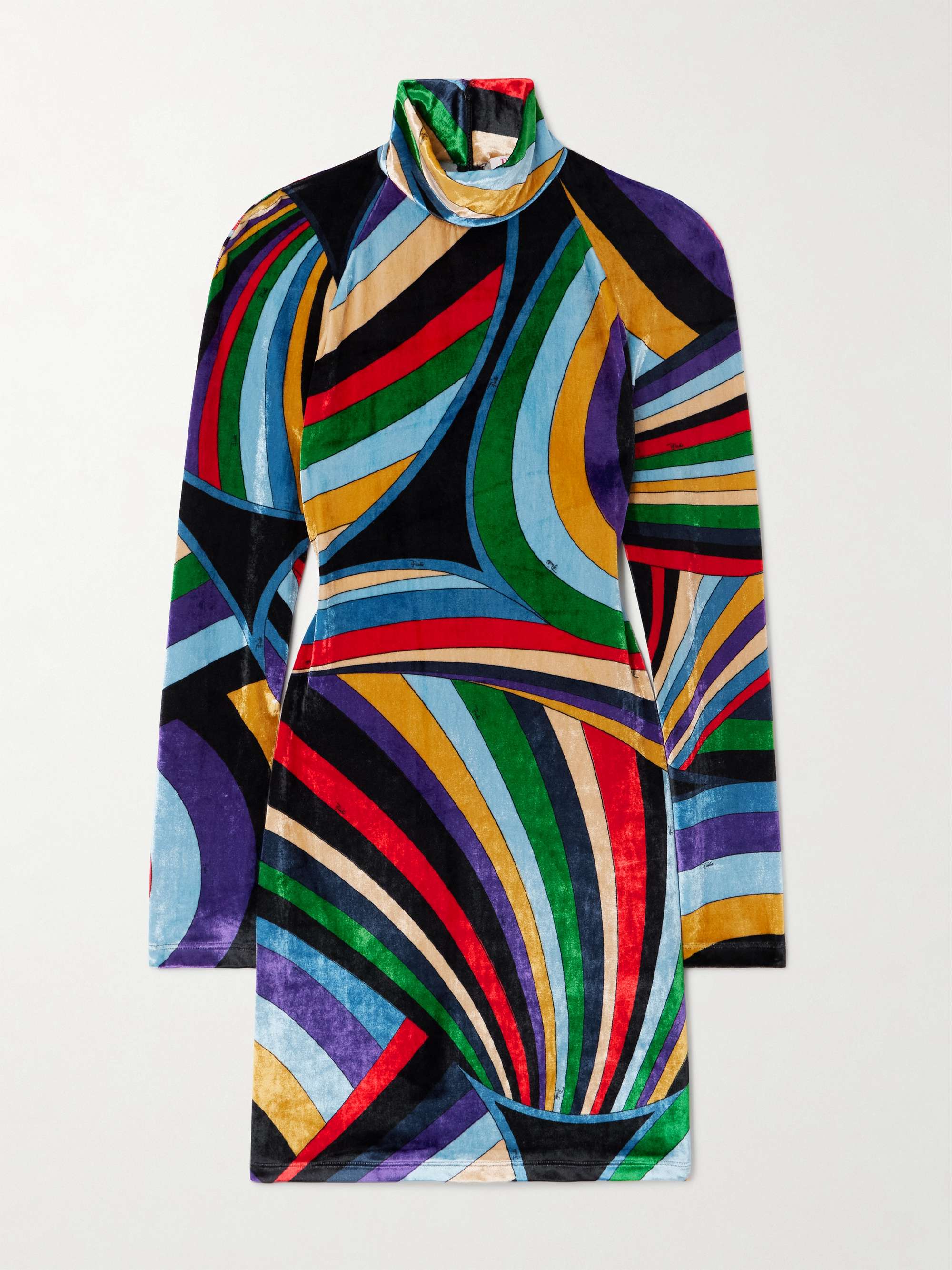 Printed stretch-velvet turtleneck mini dress view