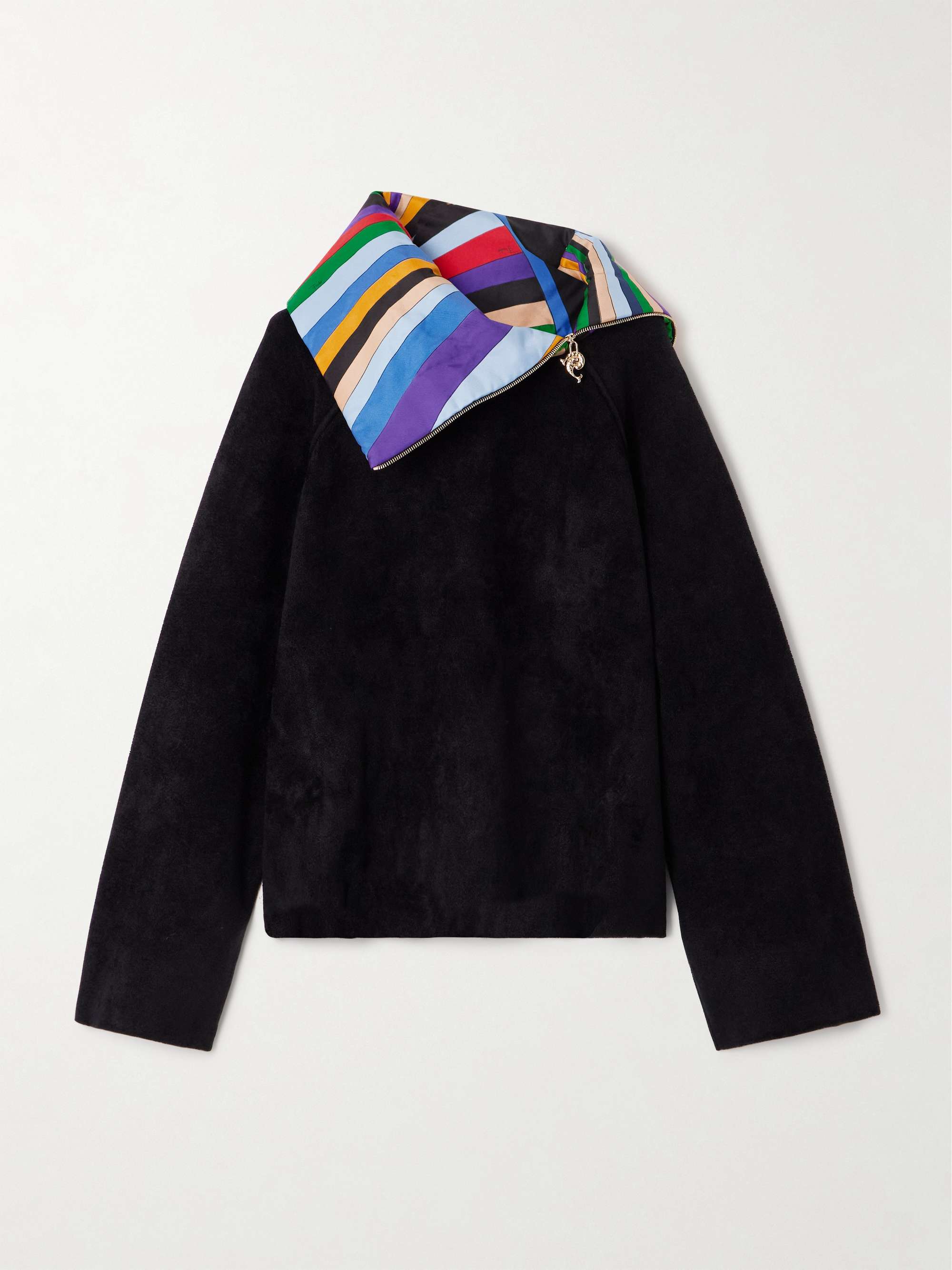Silk-satin trimmed wool-blend fleece half-zip sweater view