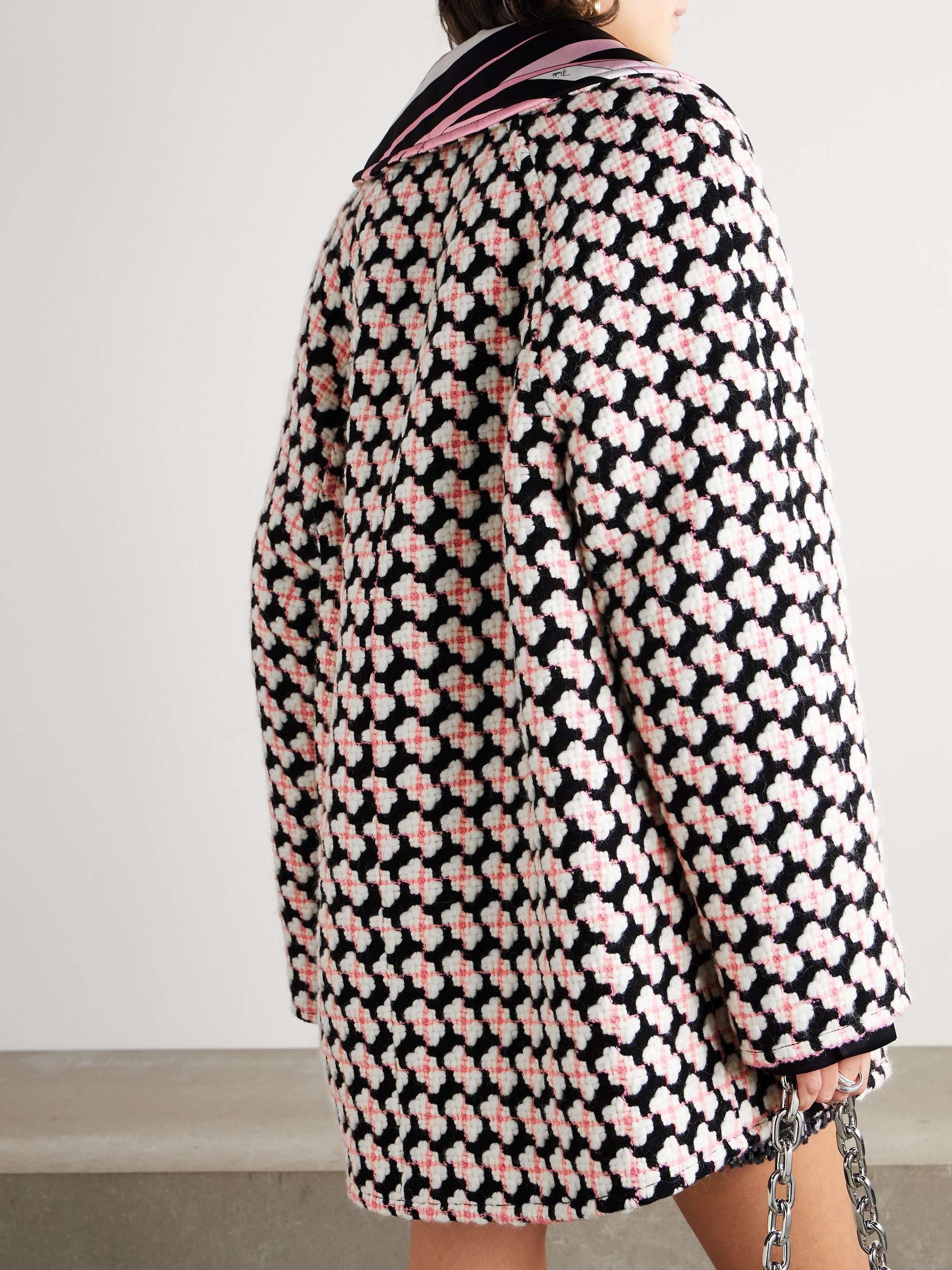 Reversible double-breasted printed silk-twill and wool-blend tweed jacket view