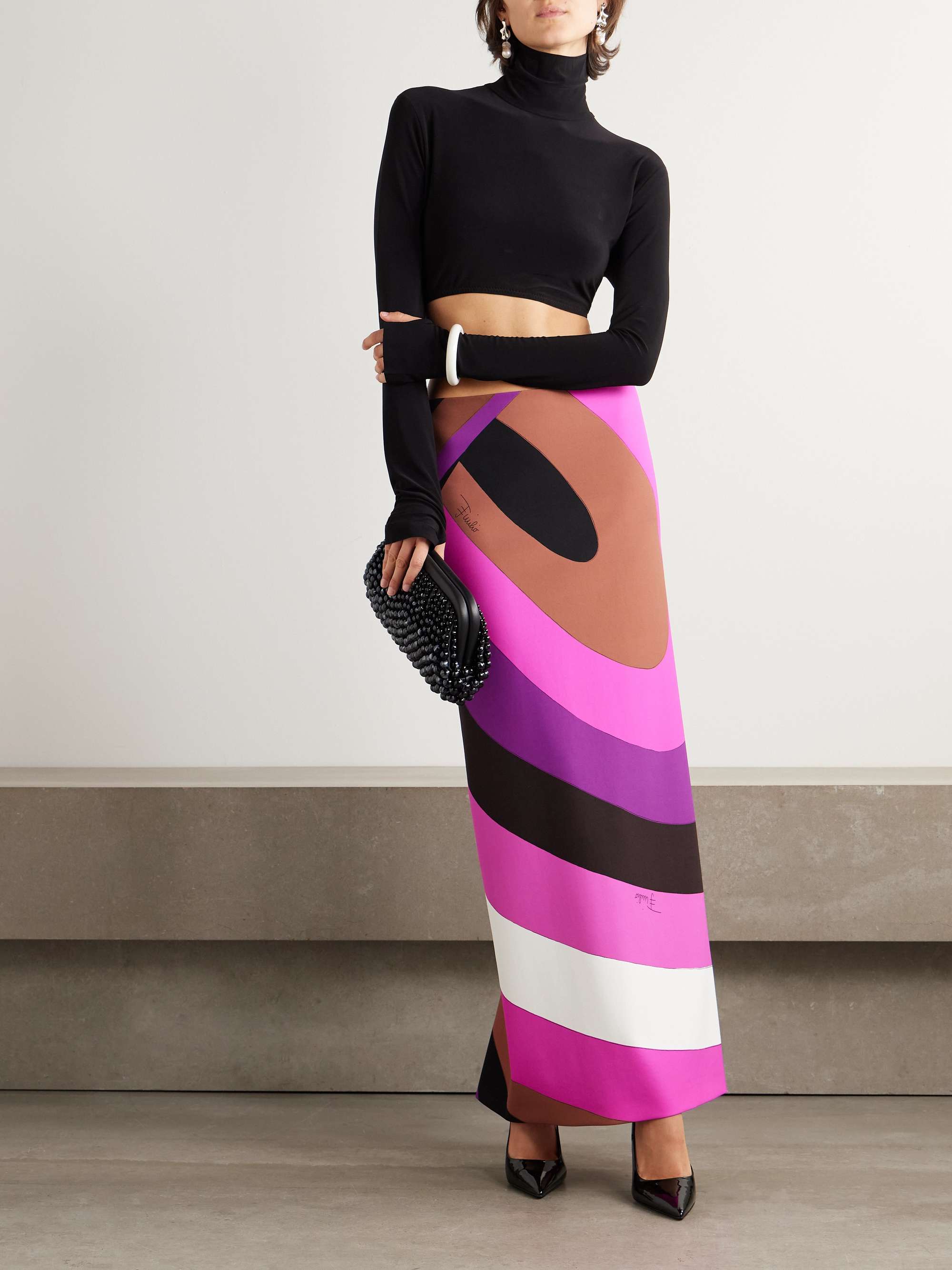 Iride printed stretch-scuba maxi skirt view