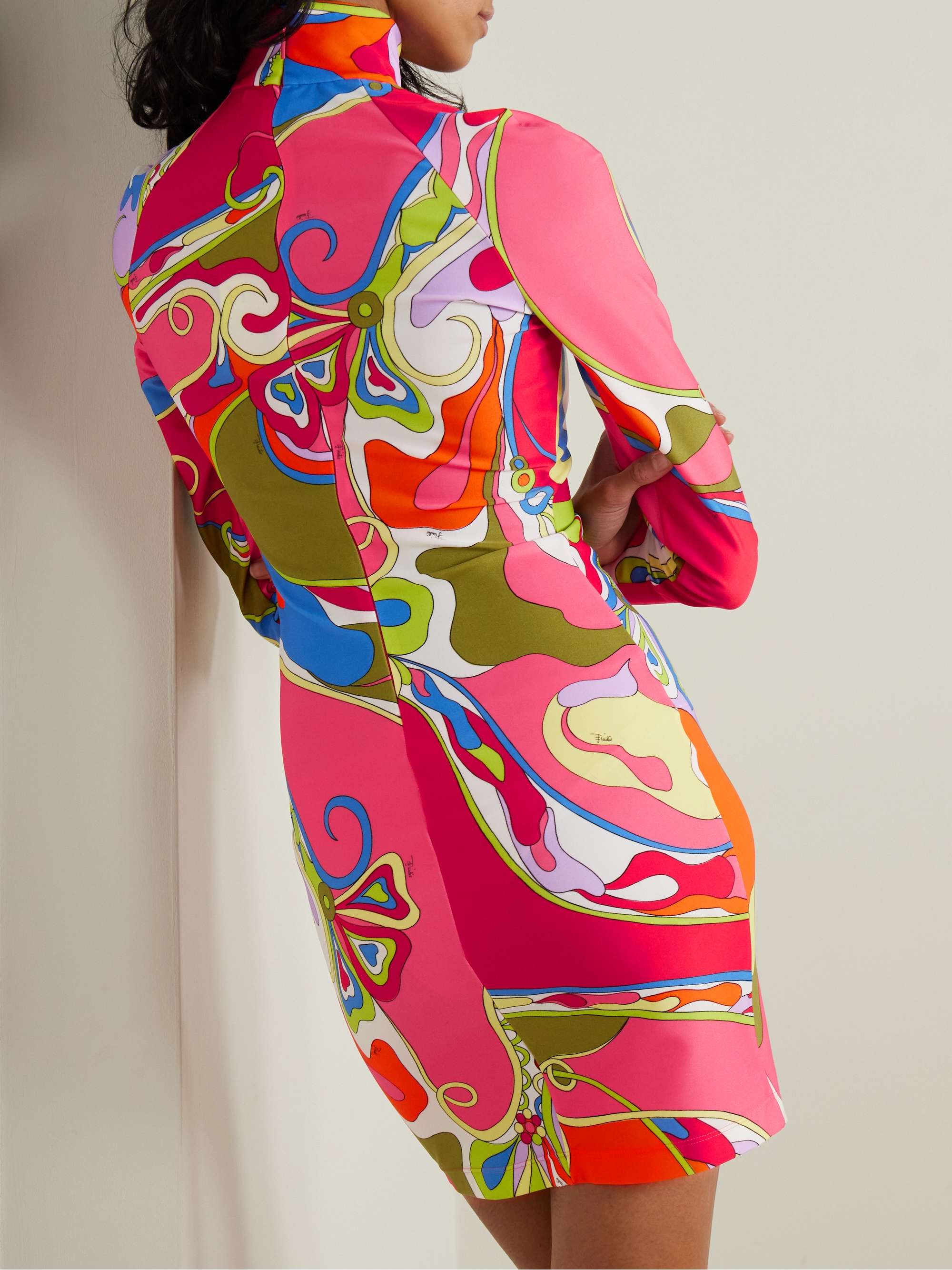 Printed stretch-twill turtleneck mini dress view