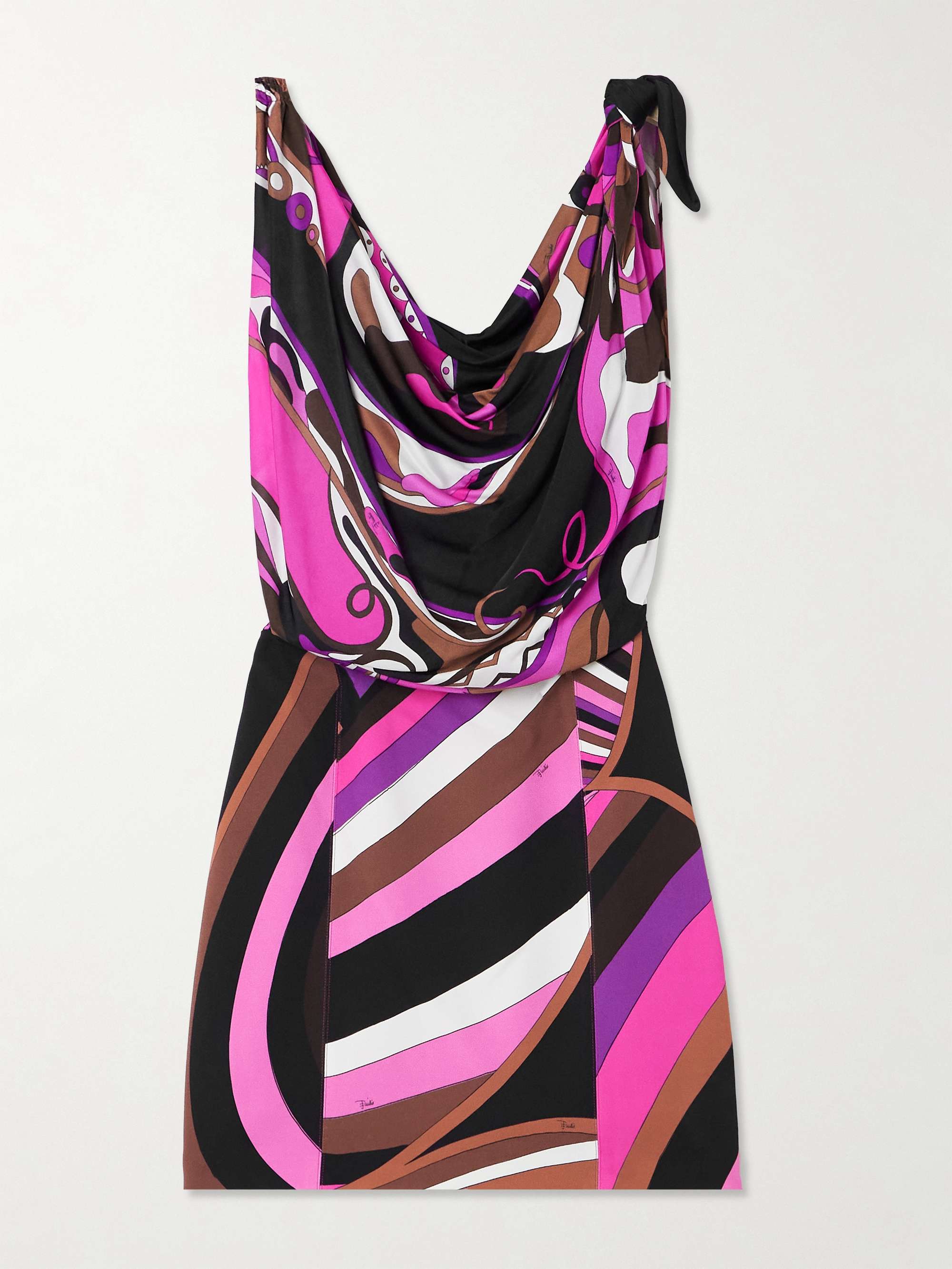 Knotted draped printed satin and cady mini dress view