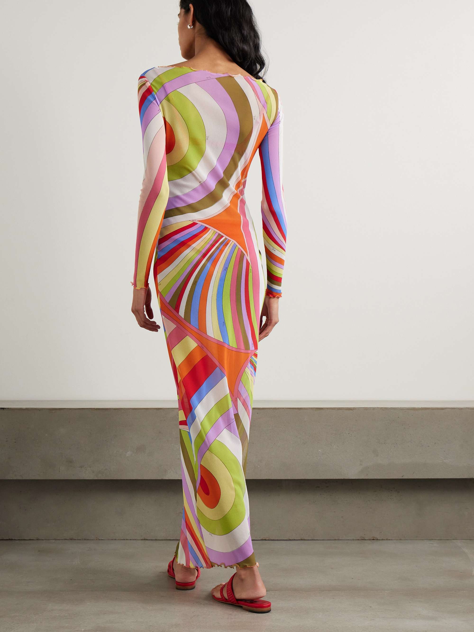 Printed tulle maxi dress view