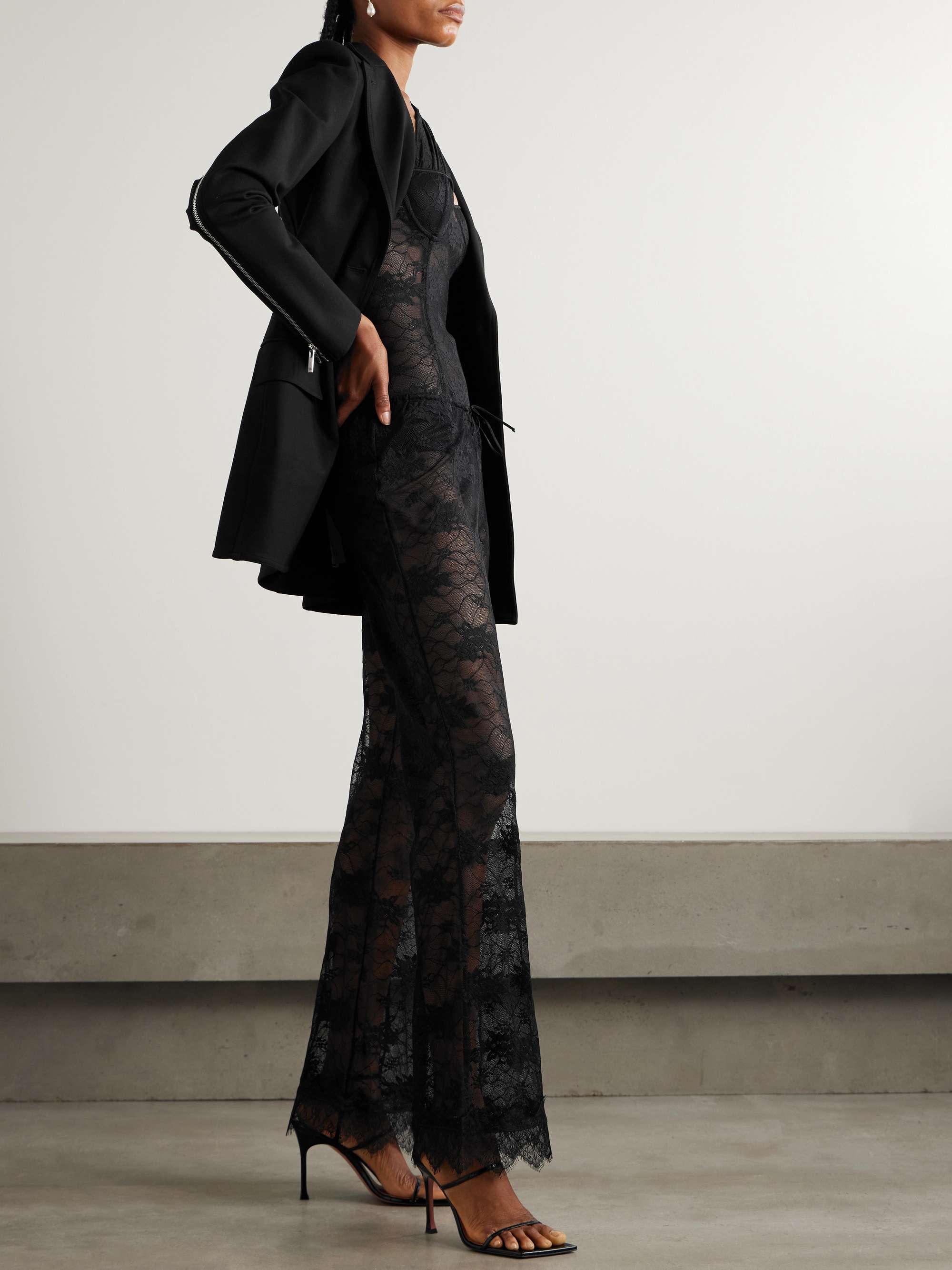 Scalloped stretch-lace straight-leg pants view