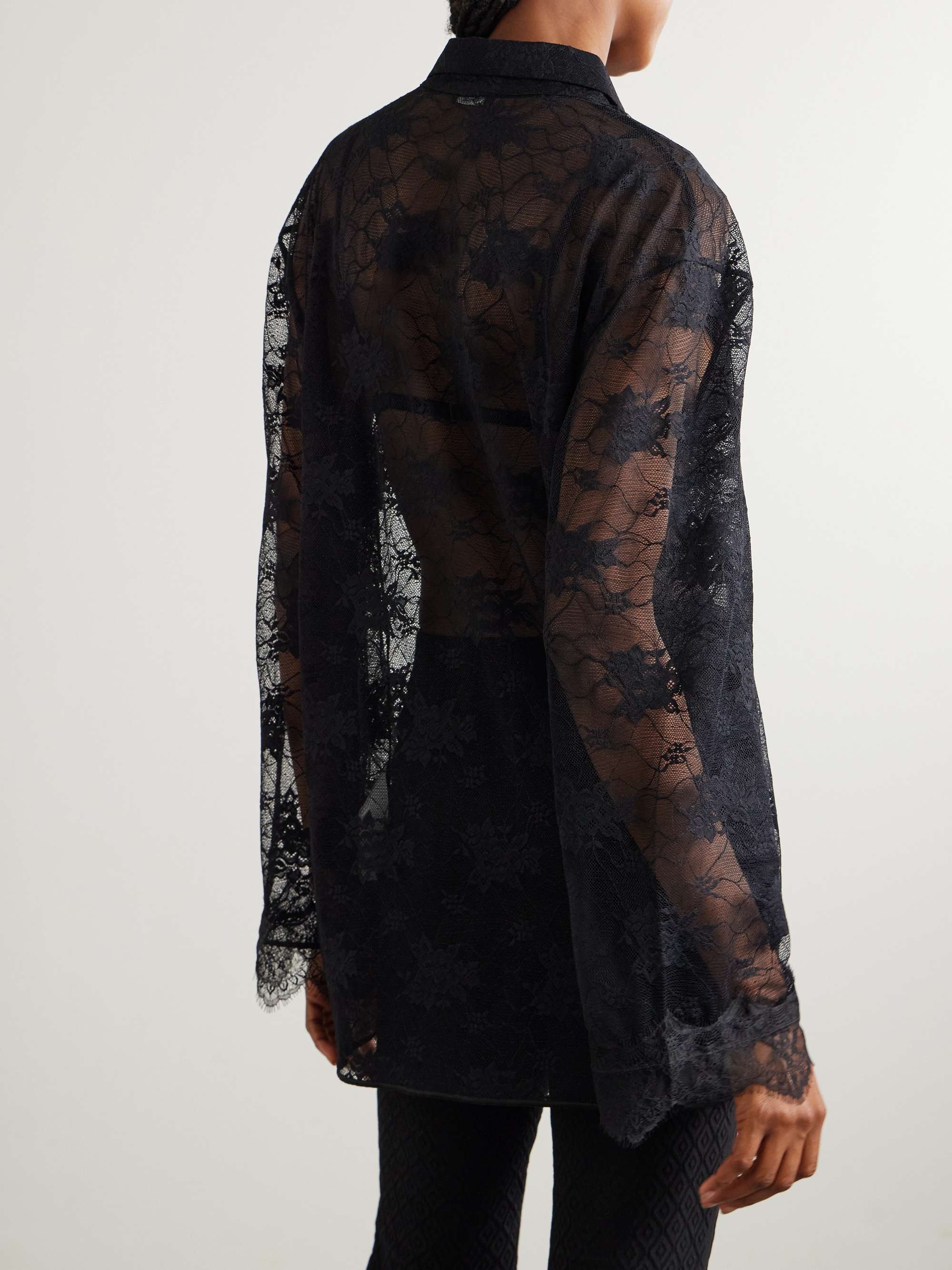 Satin-trimmed scalloped stretch-lace shirt view