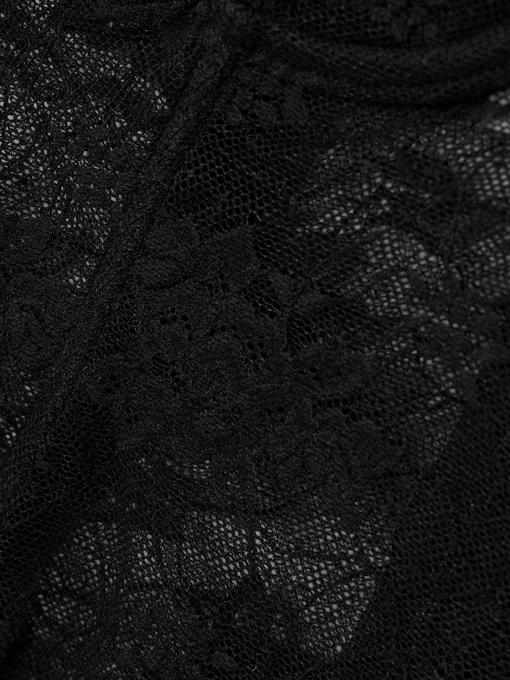 One-shoulder draped stretch-lace bodysuit view