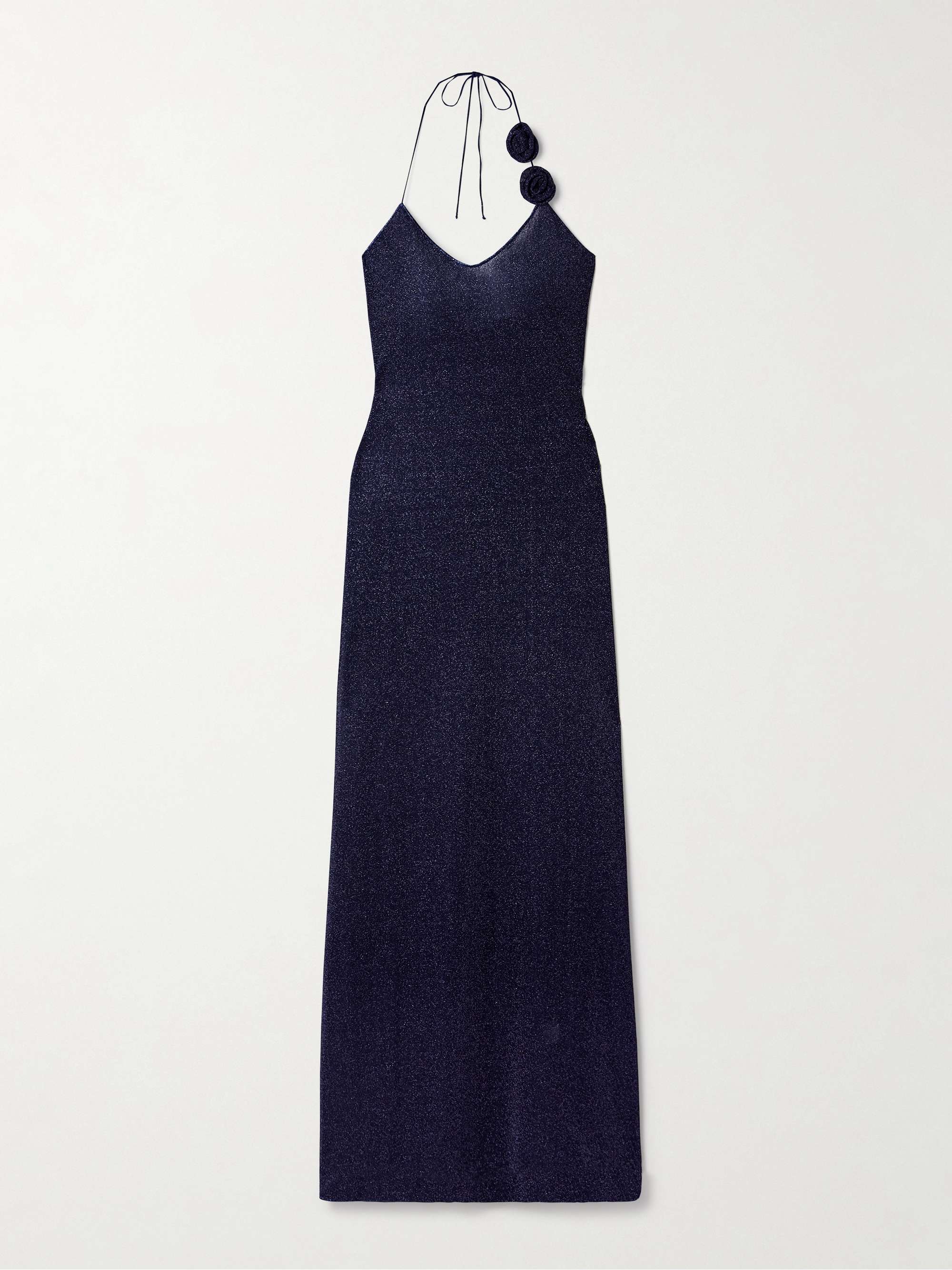 Lumière appliquéd metallic stretch-knit halterneck maxi dress view