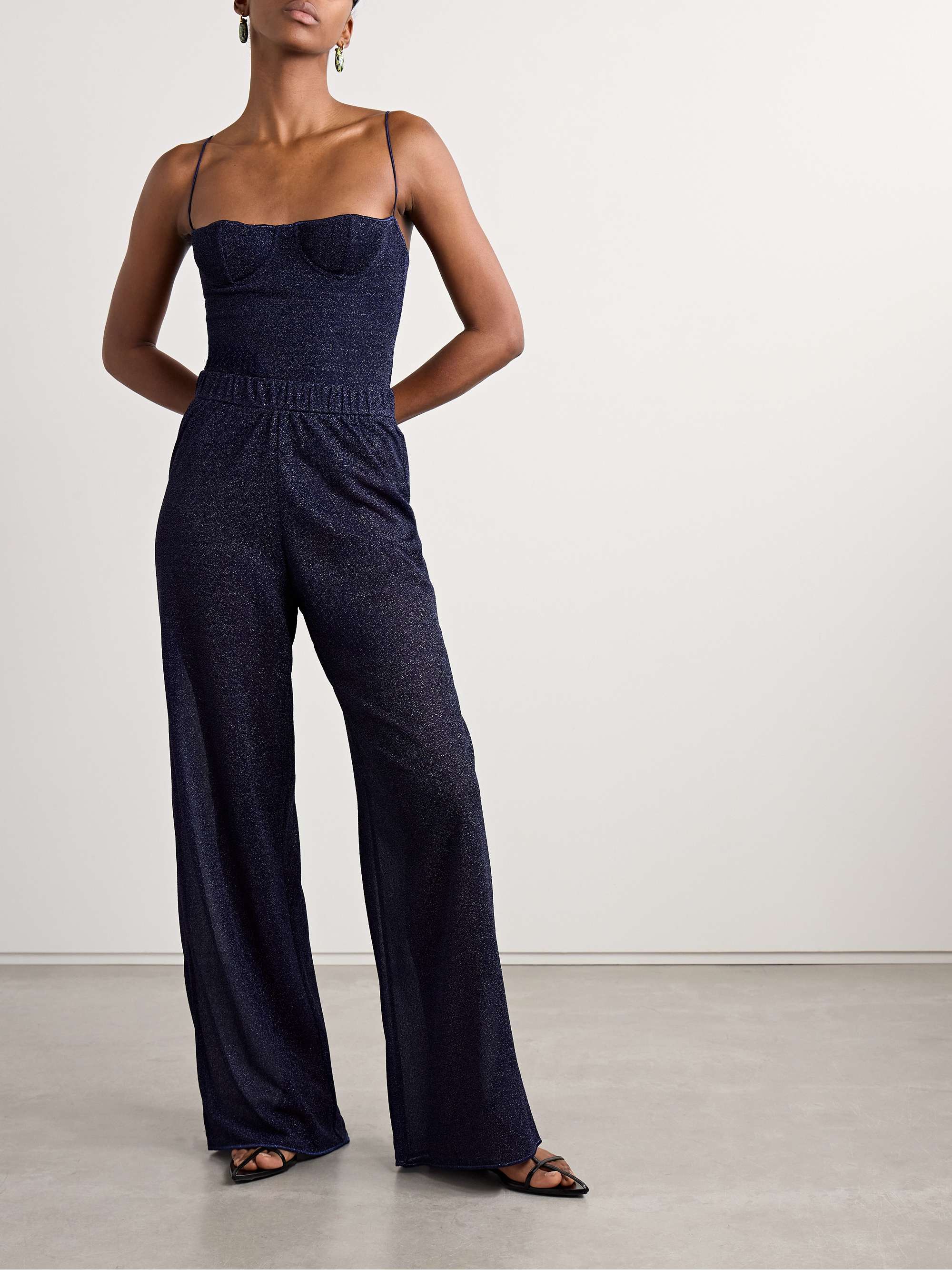 Lumière metallic stretch-knit wide-leg pants view