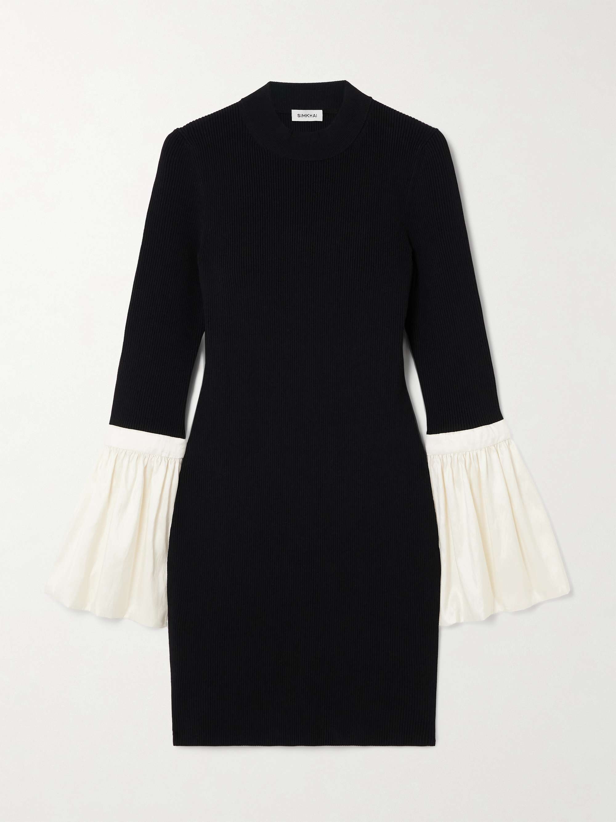 Agathea satin-trimmed ribbed-knit mini dress view