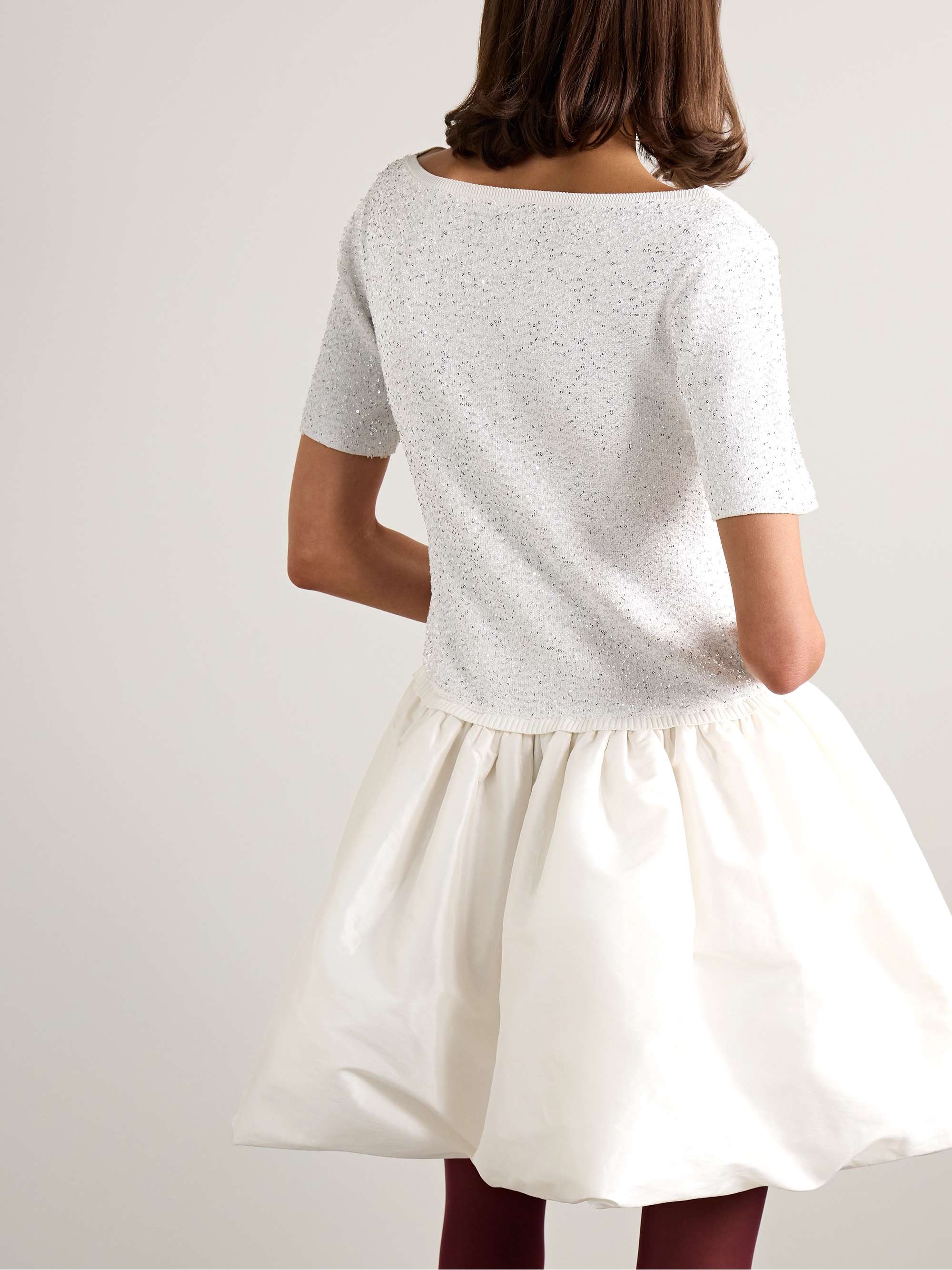 Kenz sequin-embellished stretch-knit and gathered taffeta mini dress view