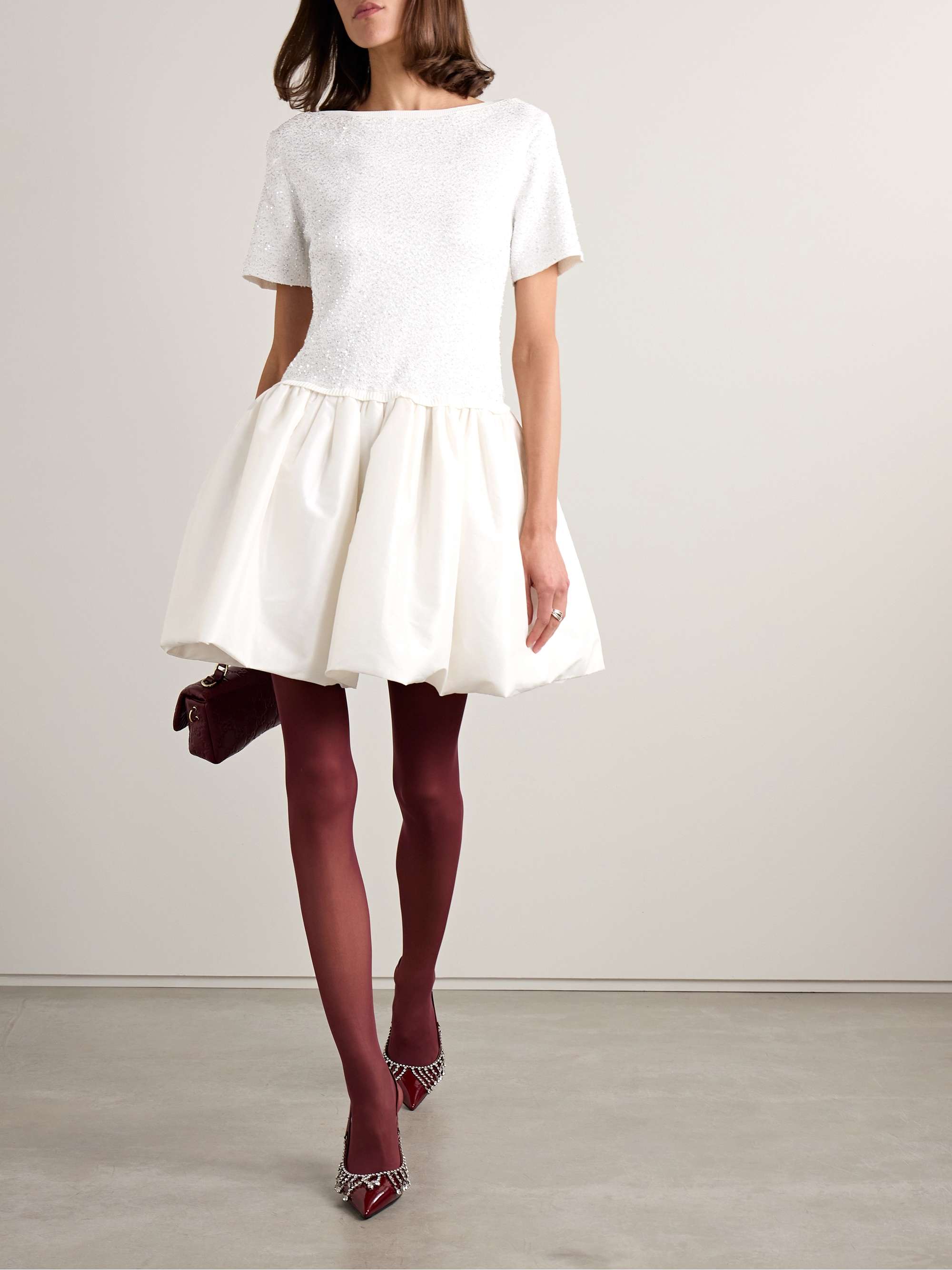 Kenz sequin-embellished stretch-knit and gathered taffeta mini dress view