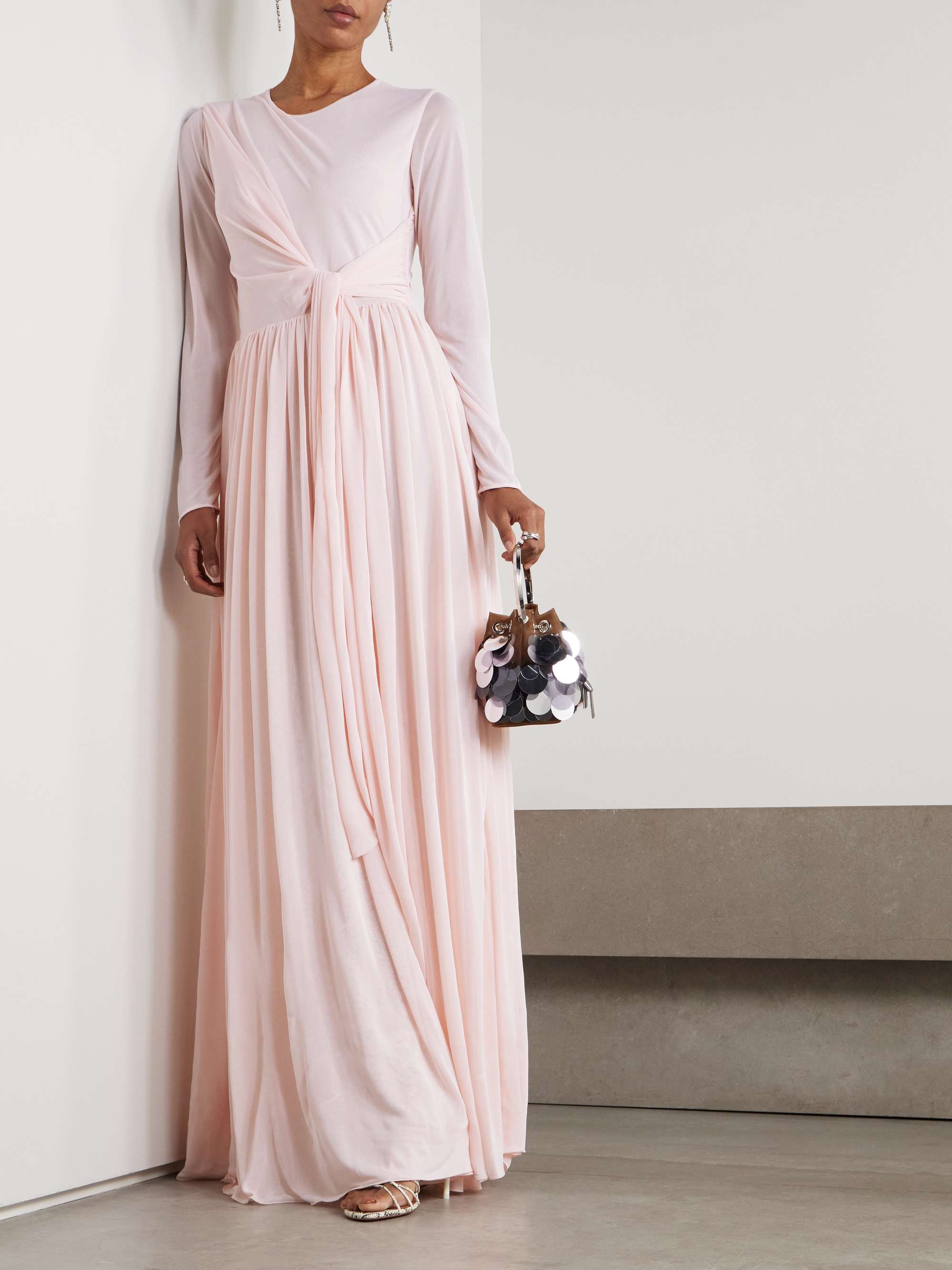 Tie-detailed wrap-effect jersey gown view