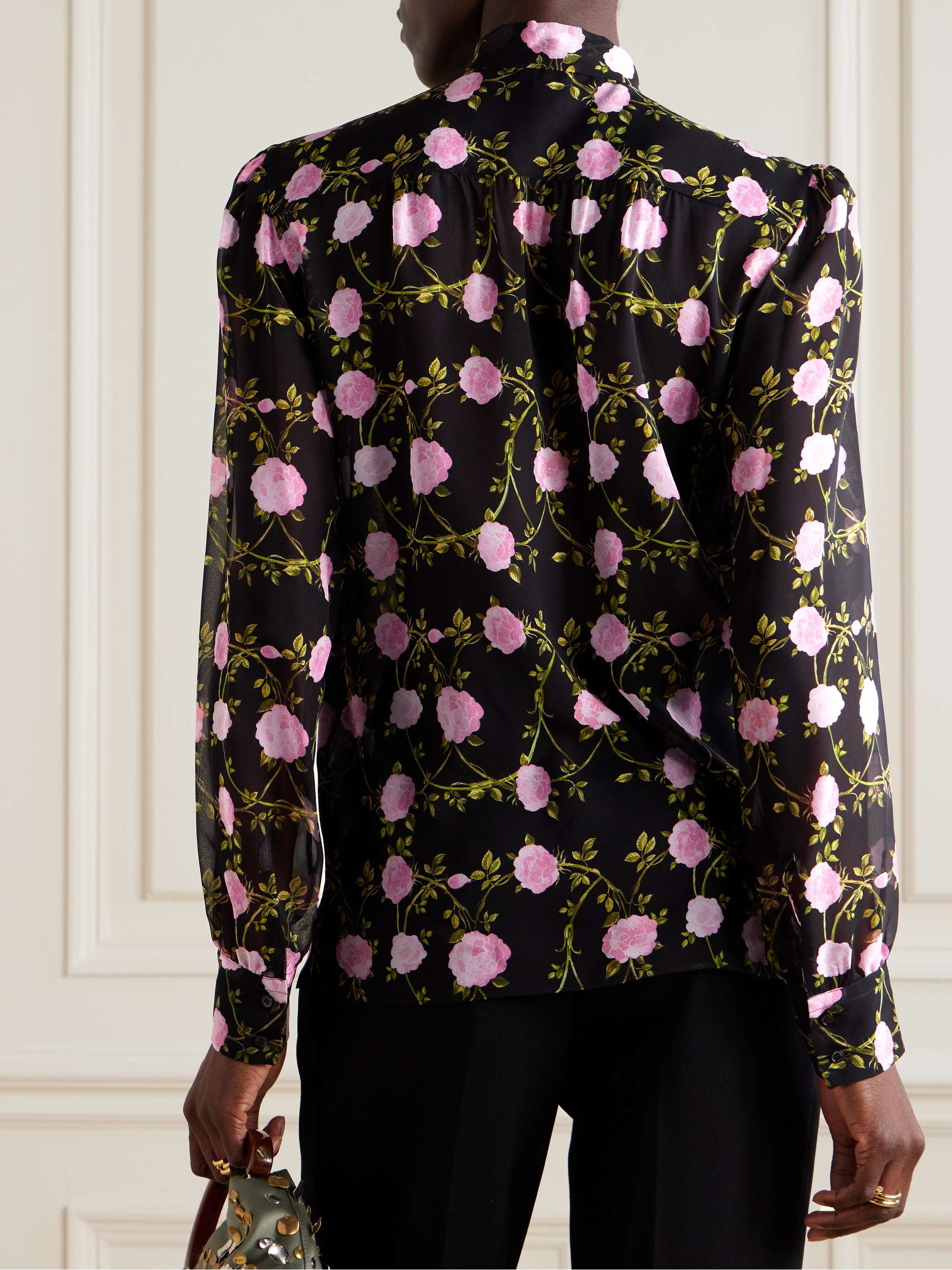 Pussy-bow floral-print silk-chiffon blouse view