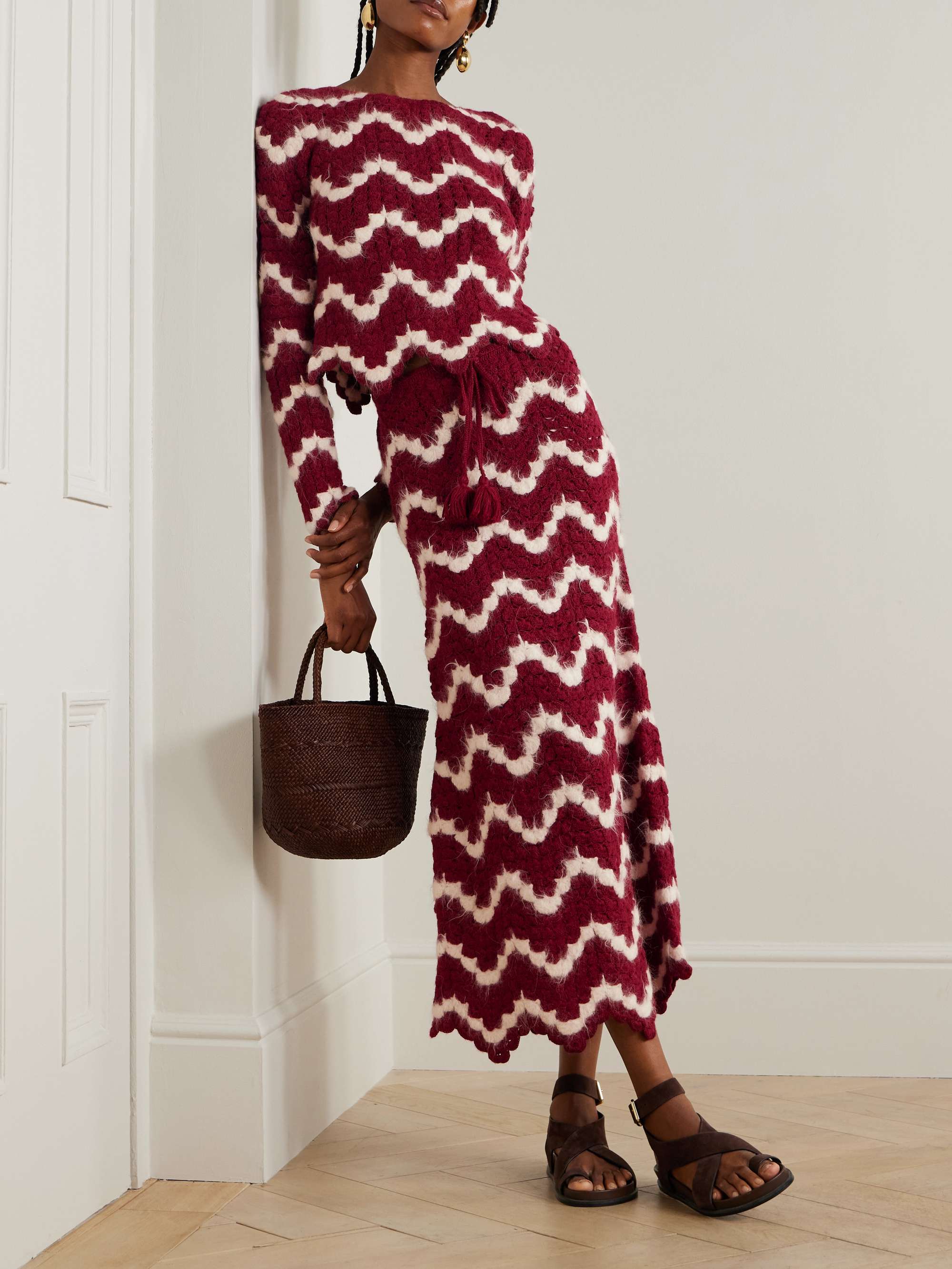 Safi scalloped cropped crocheted alpaca top view