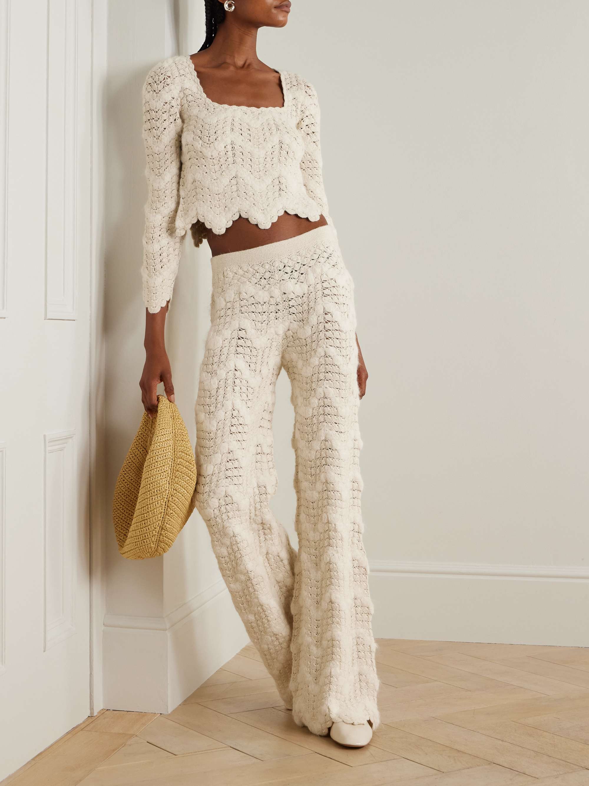 Brisa scalloped crocheted alpaca wide-leg pants view