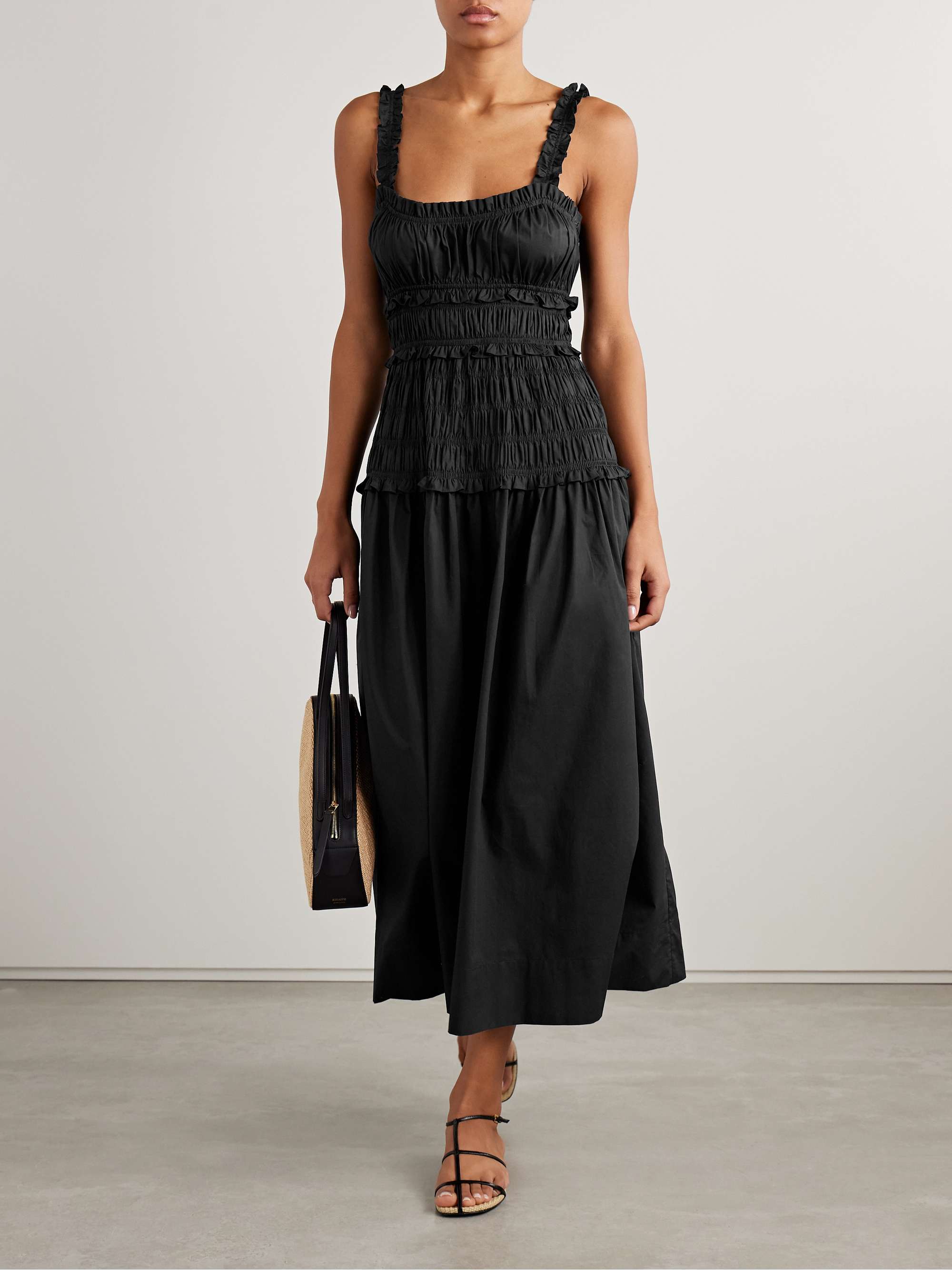 Marianne shirred organic cotton-poplin midi dress view