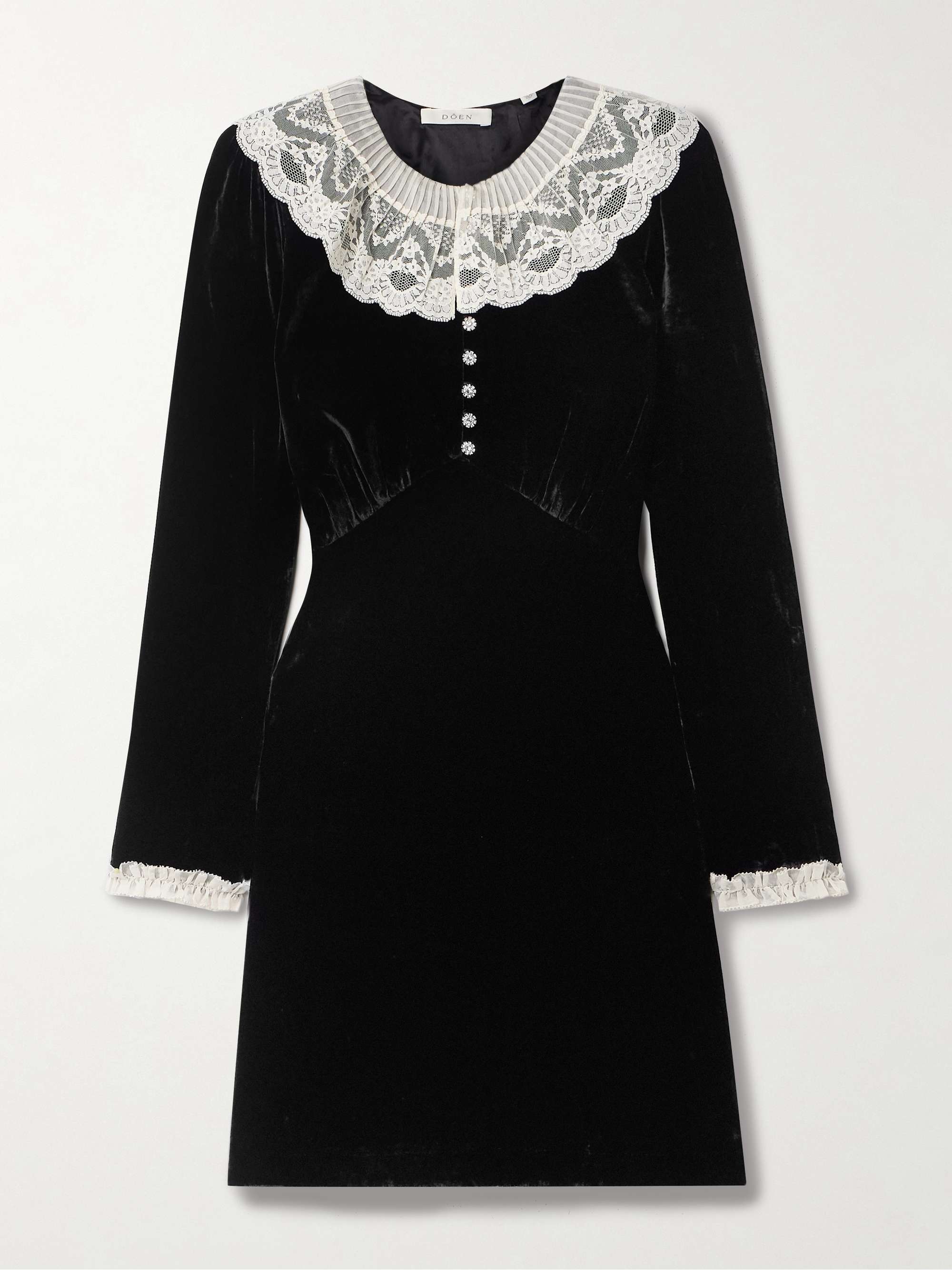 Lisbeth lace-trimmed embellished velvet mini dress view