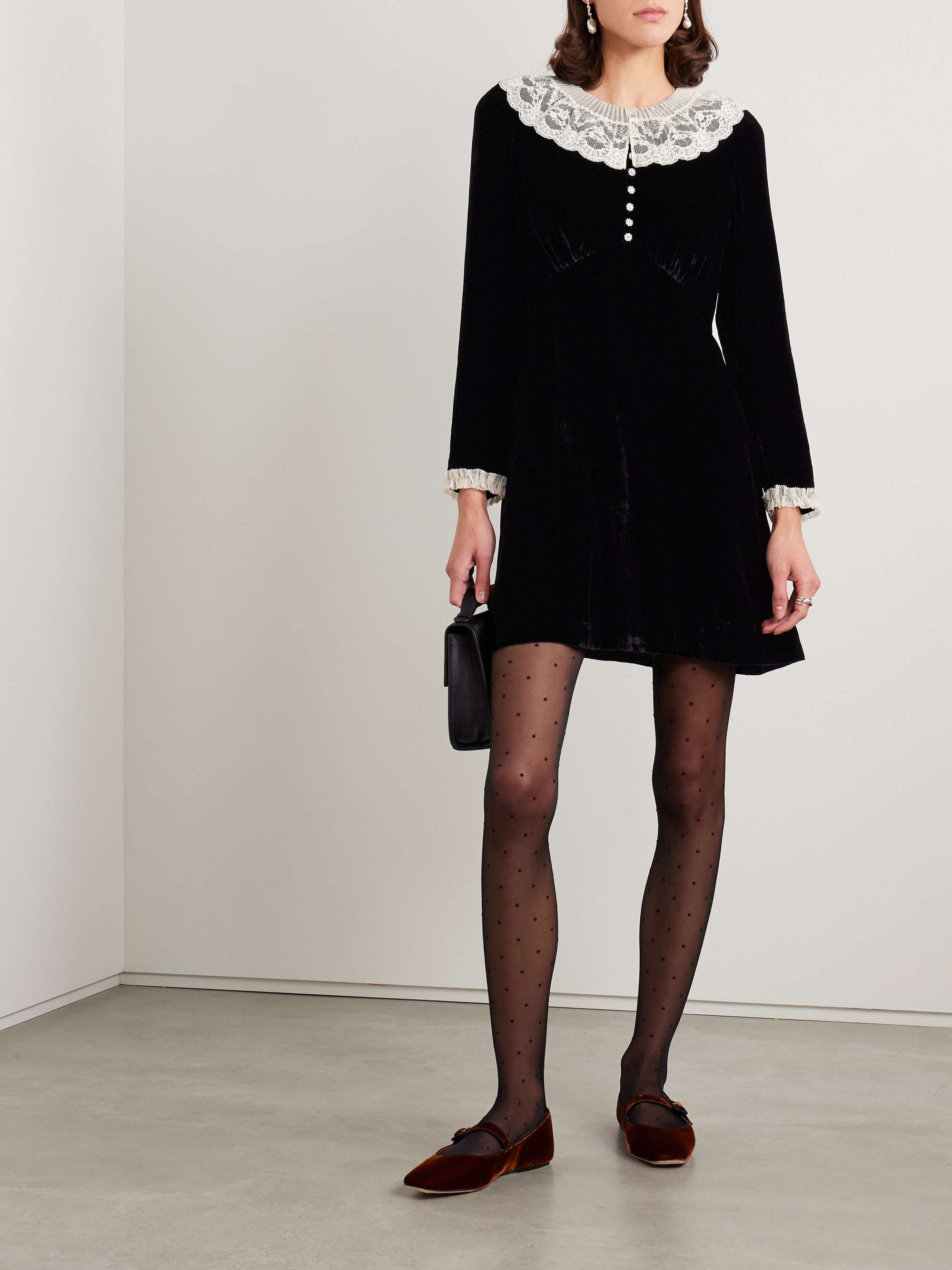 Lisbeth lace-trimmed embellished velvet mini dress view