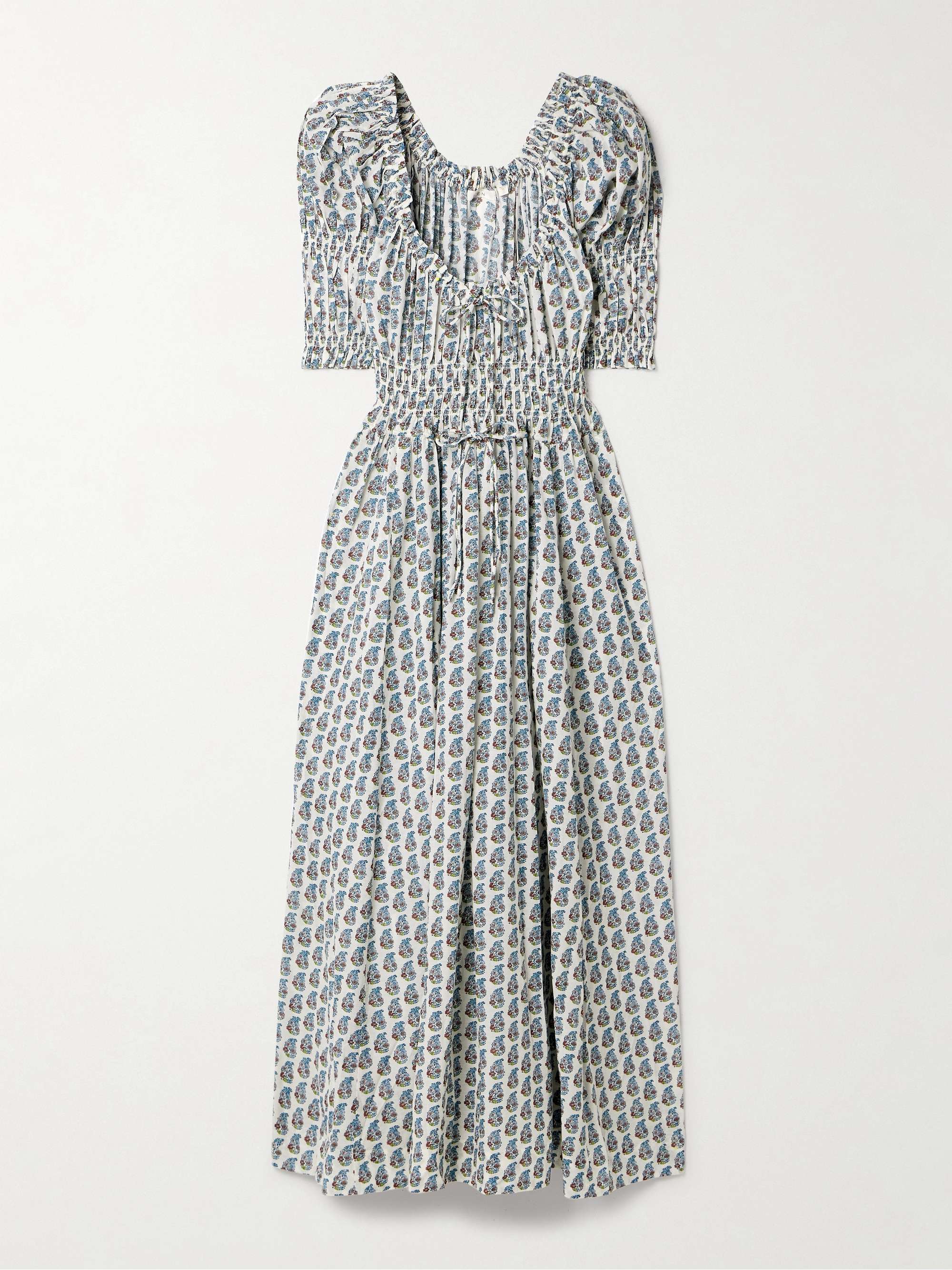 Ischia shirred floral-print organic cotton-blend voile midi dress view