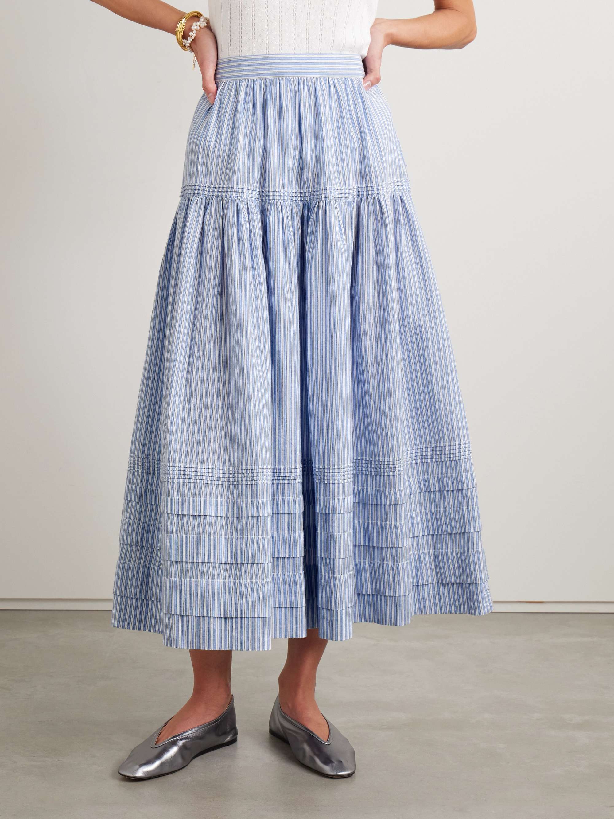 Sebastiane tiered striped organic cotton-voile midi skirt view