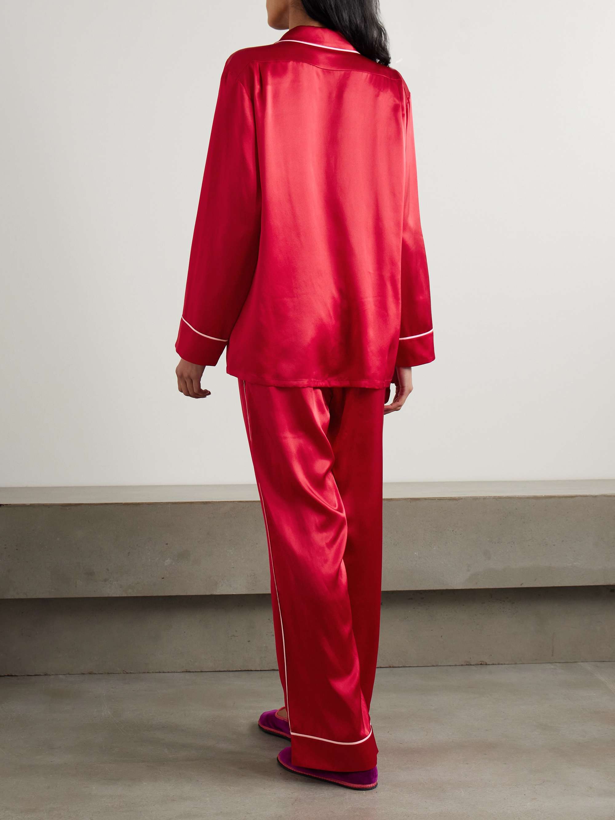 Yves piped silk-satin pajama set view