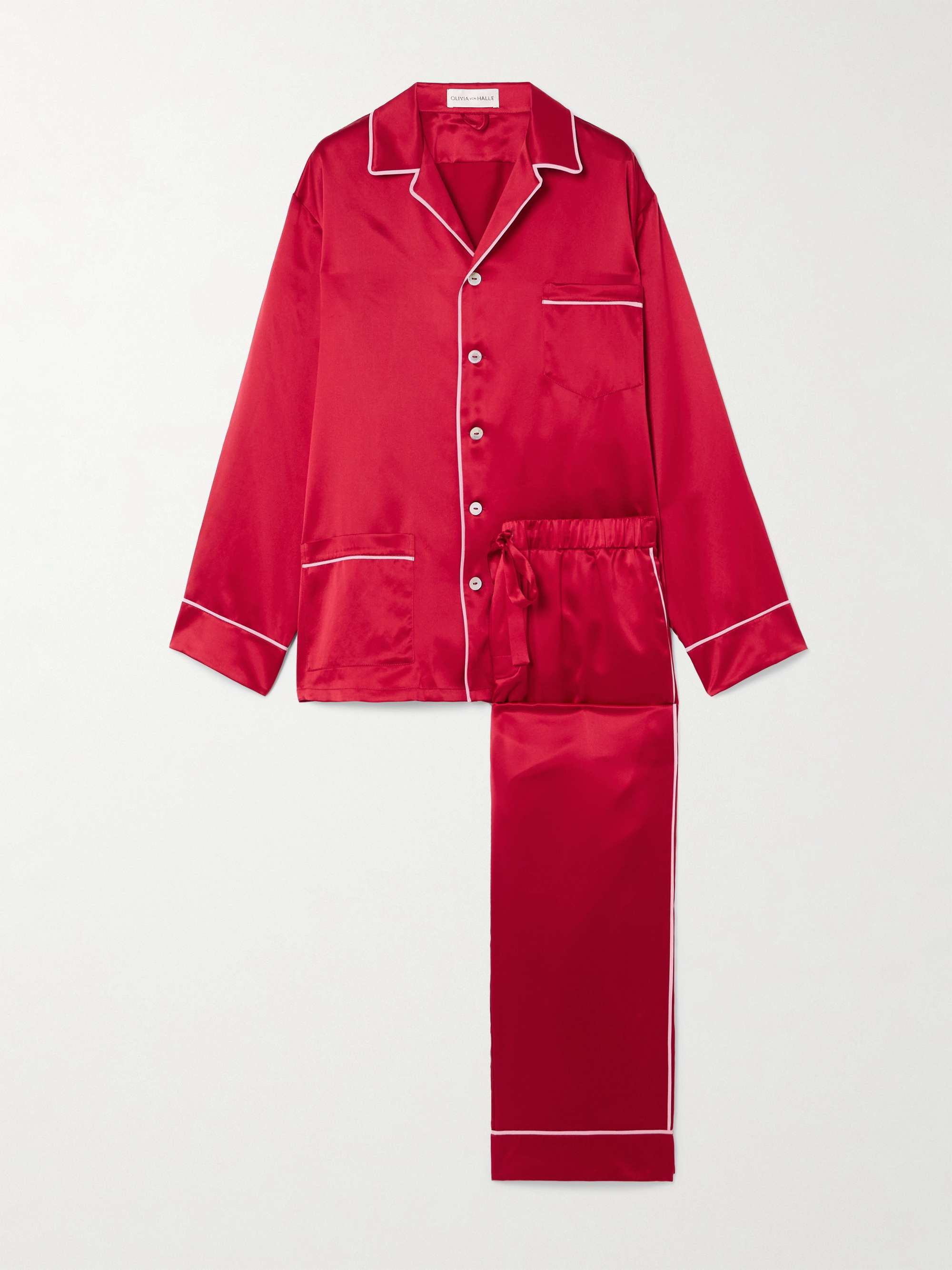 Yves piped silk-satin pajama set view