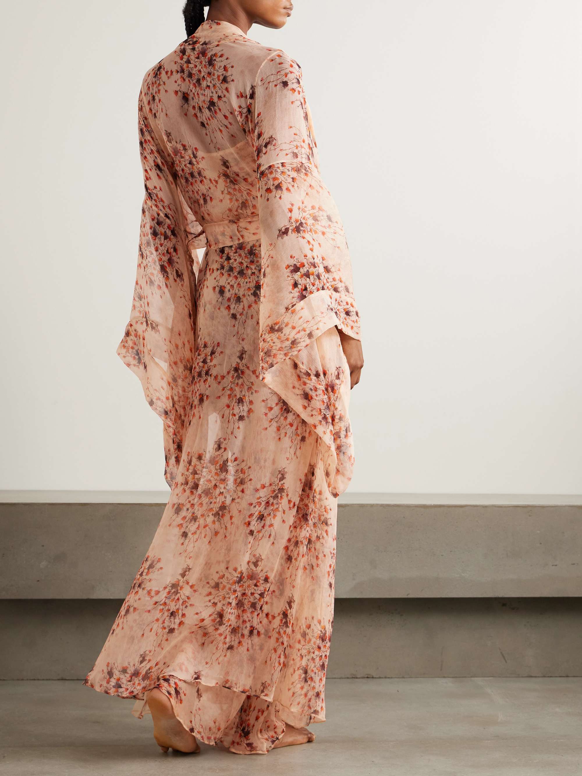Midsummer Breeze belted floral-print silk-chiffon robe view