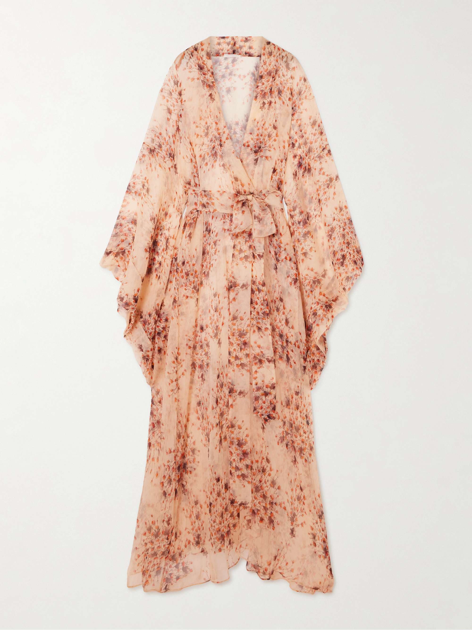 Midsummer Breeze belted floral-print silk-chiffon robe view