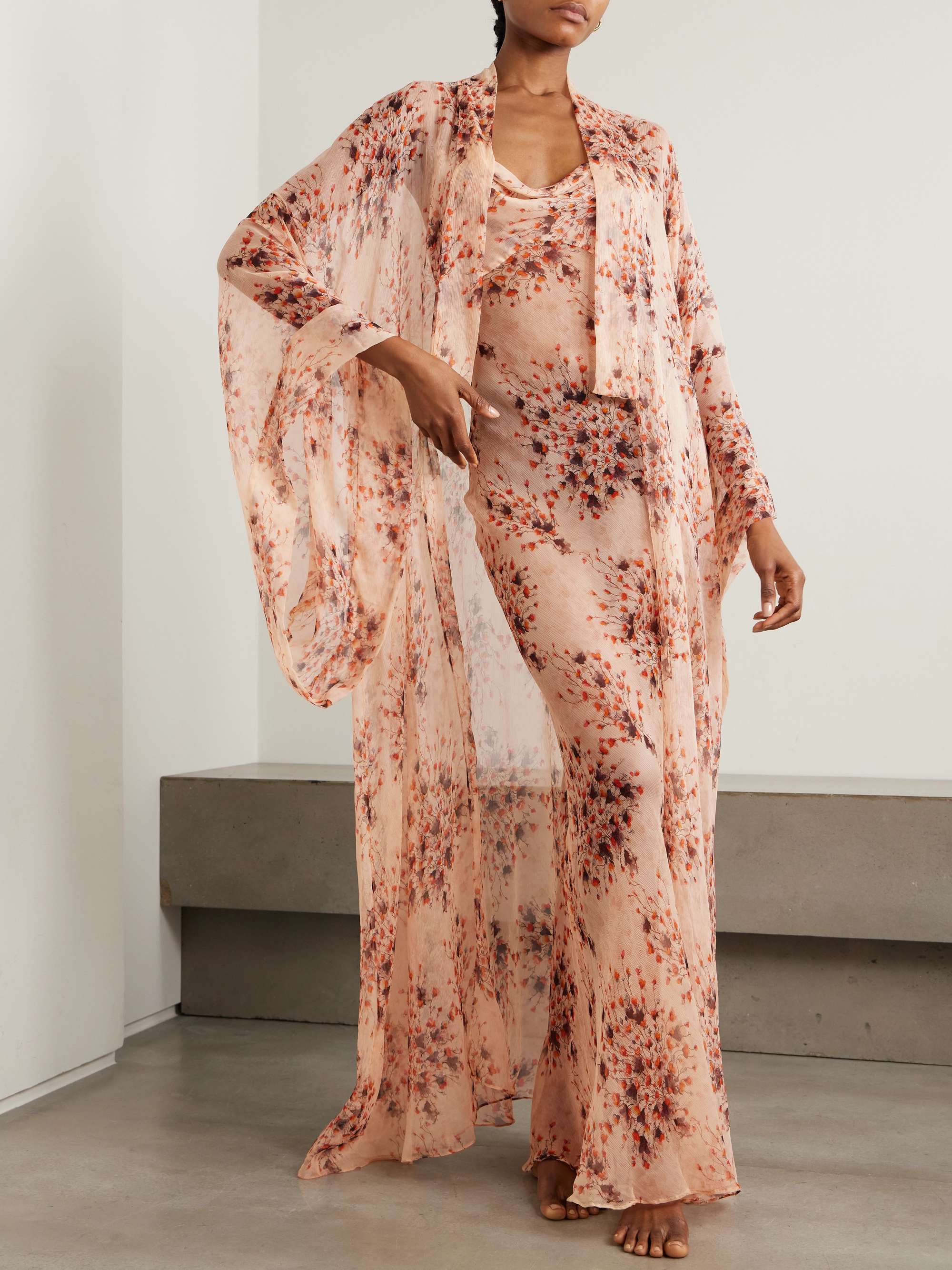 Midsummer Breeze belted floral-print silk-chiffon robe view