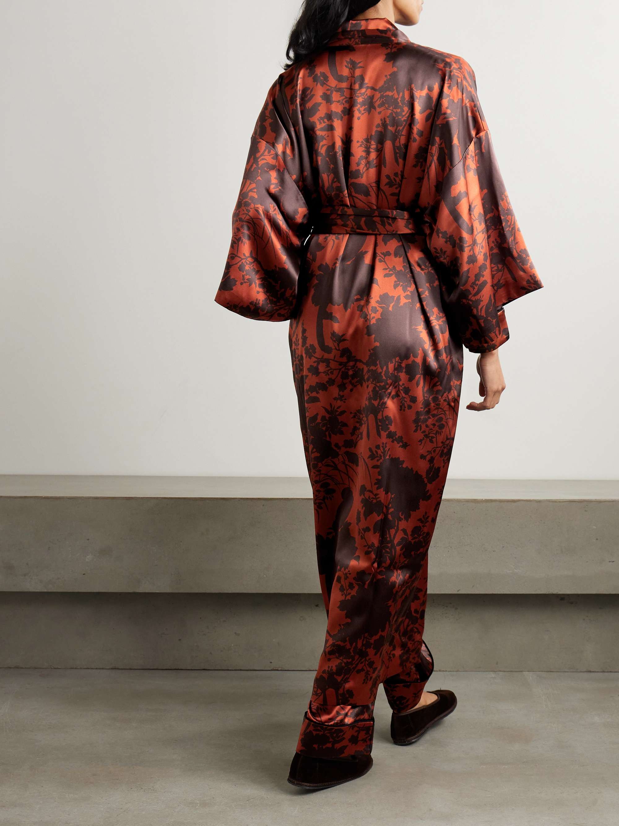 Queenie belted floral-print silk-satin robe view