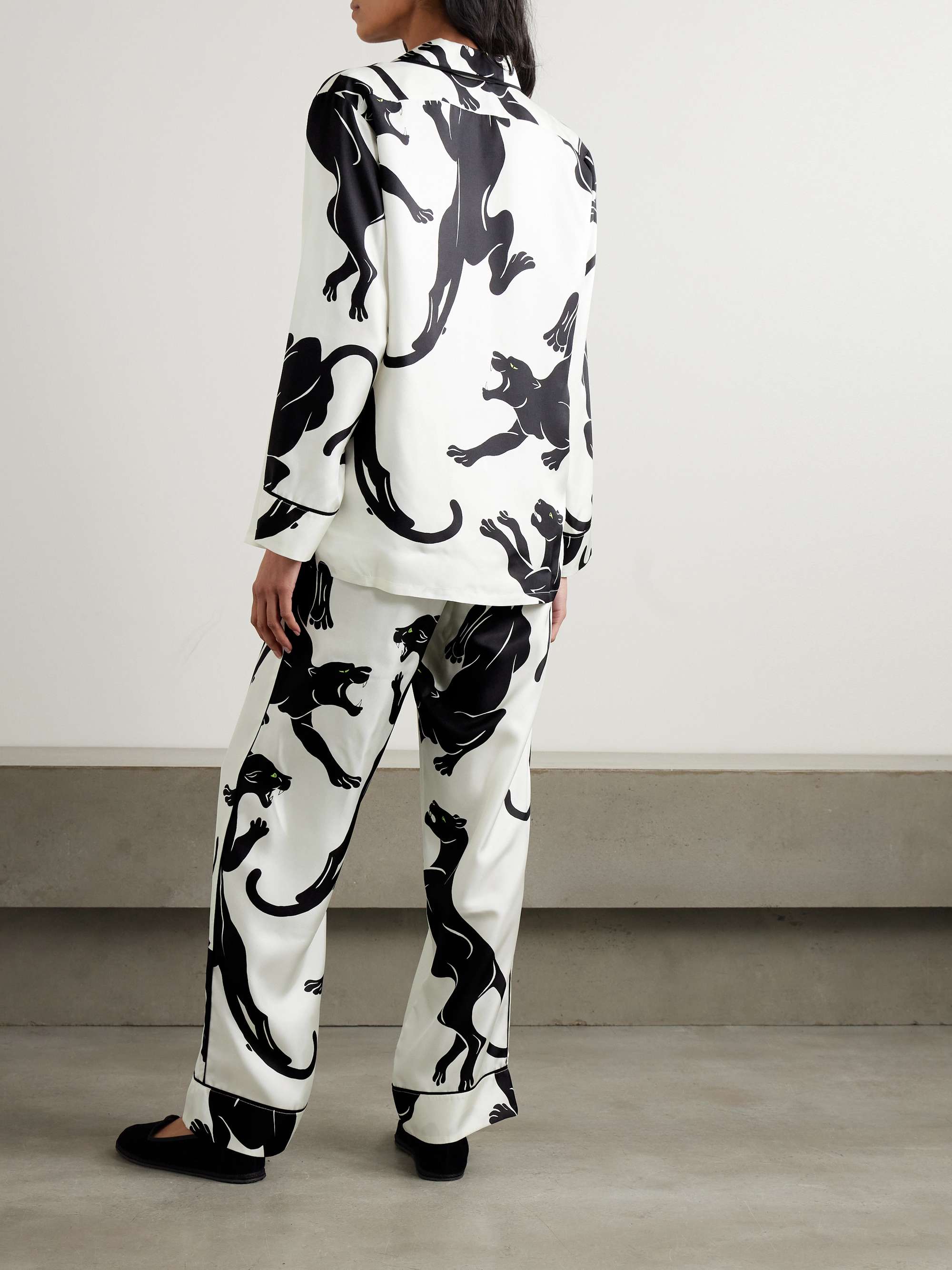 Yves piped printed silk-twill pajama set view