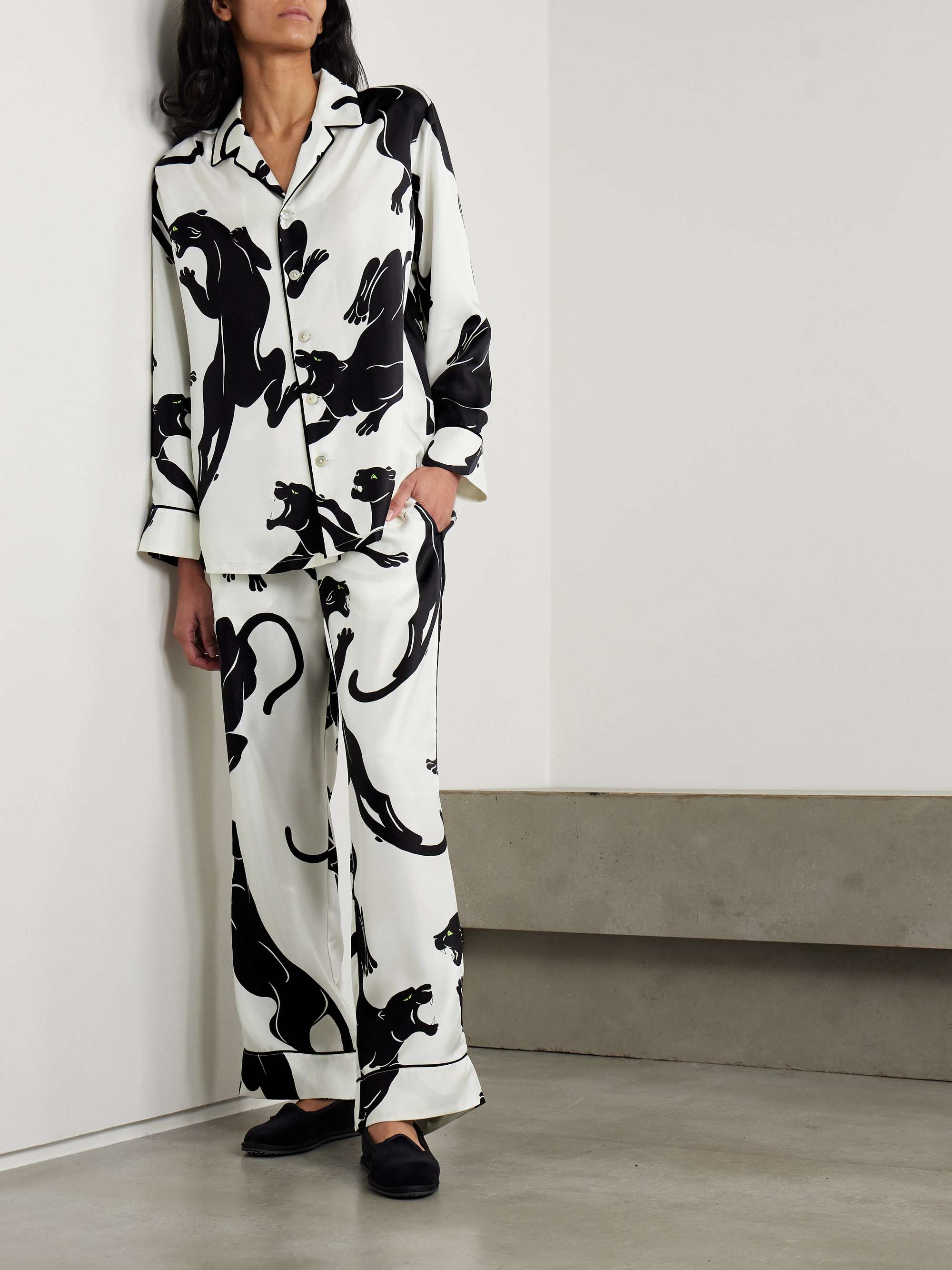 Yves piped printed silk-twill pajama set view