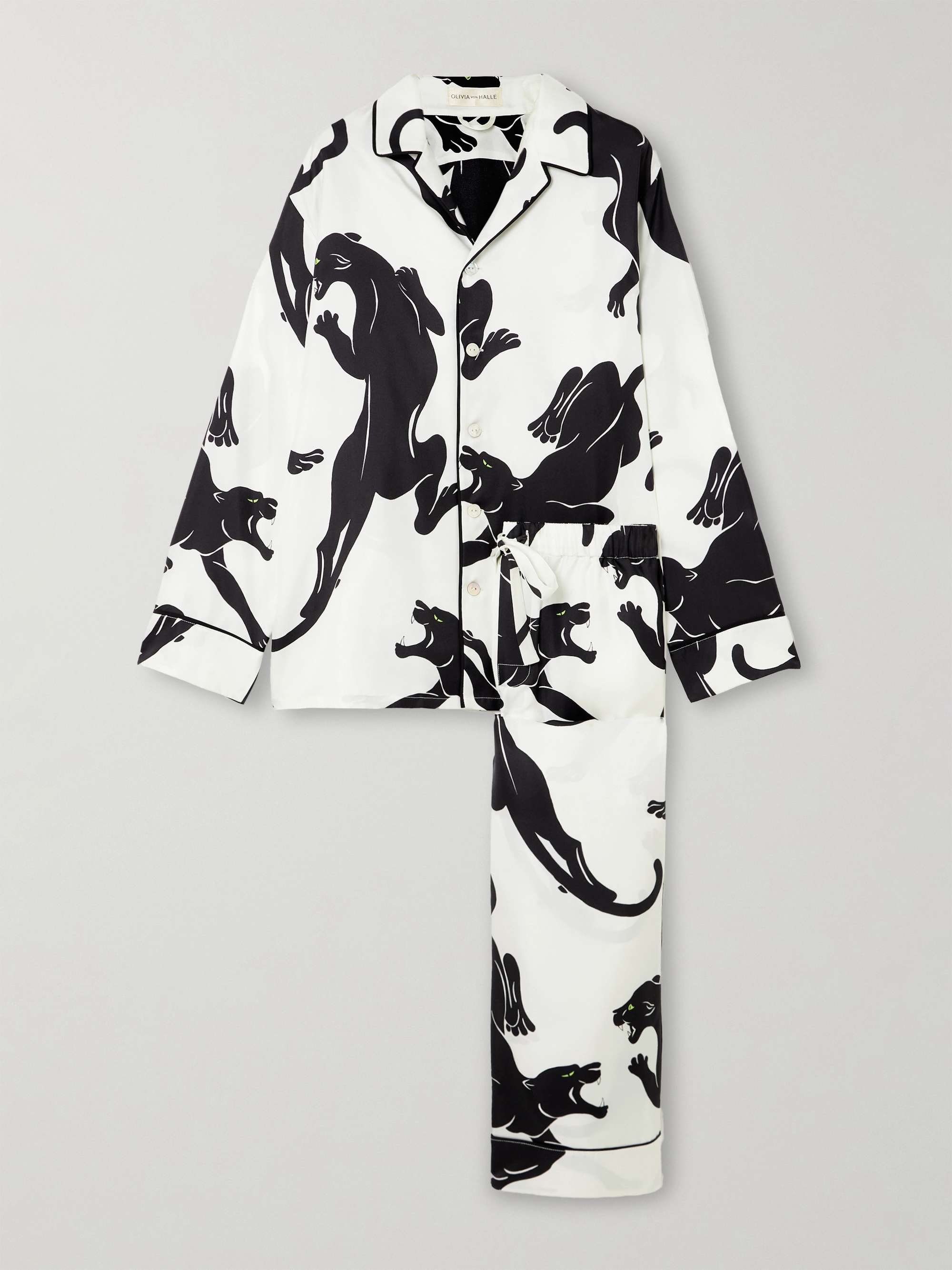 Yves piped printed silk-twill pajama set view