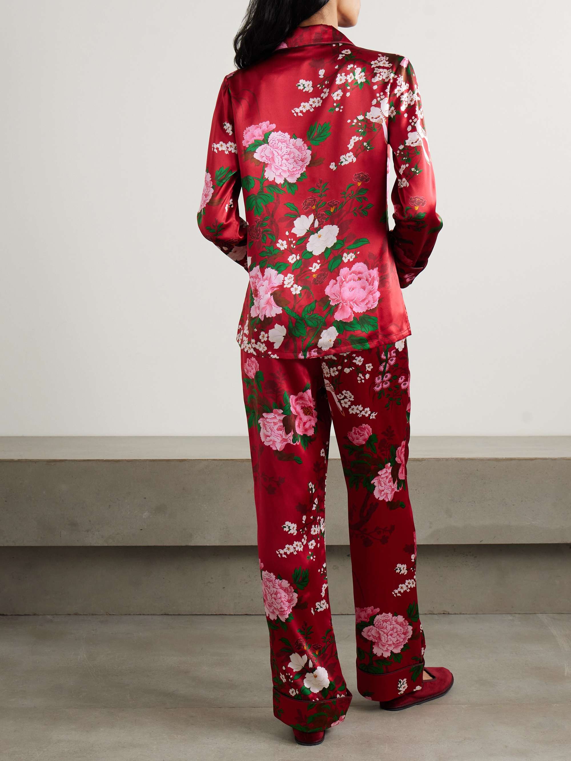 Lila floral-print silk-satin pajama set view
