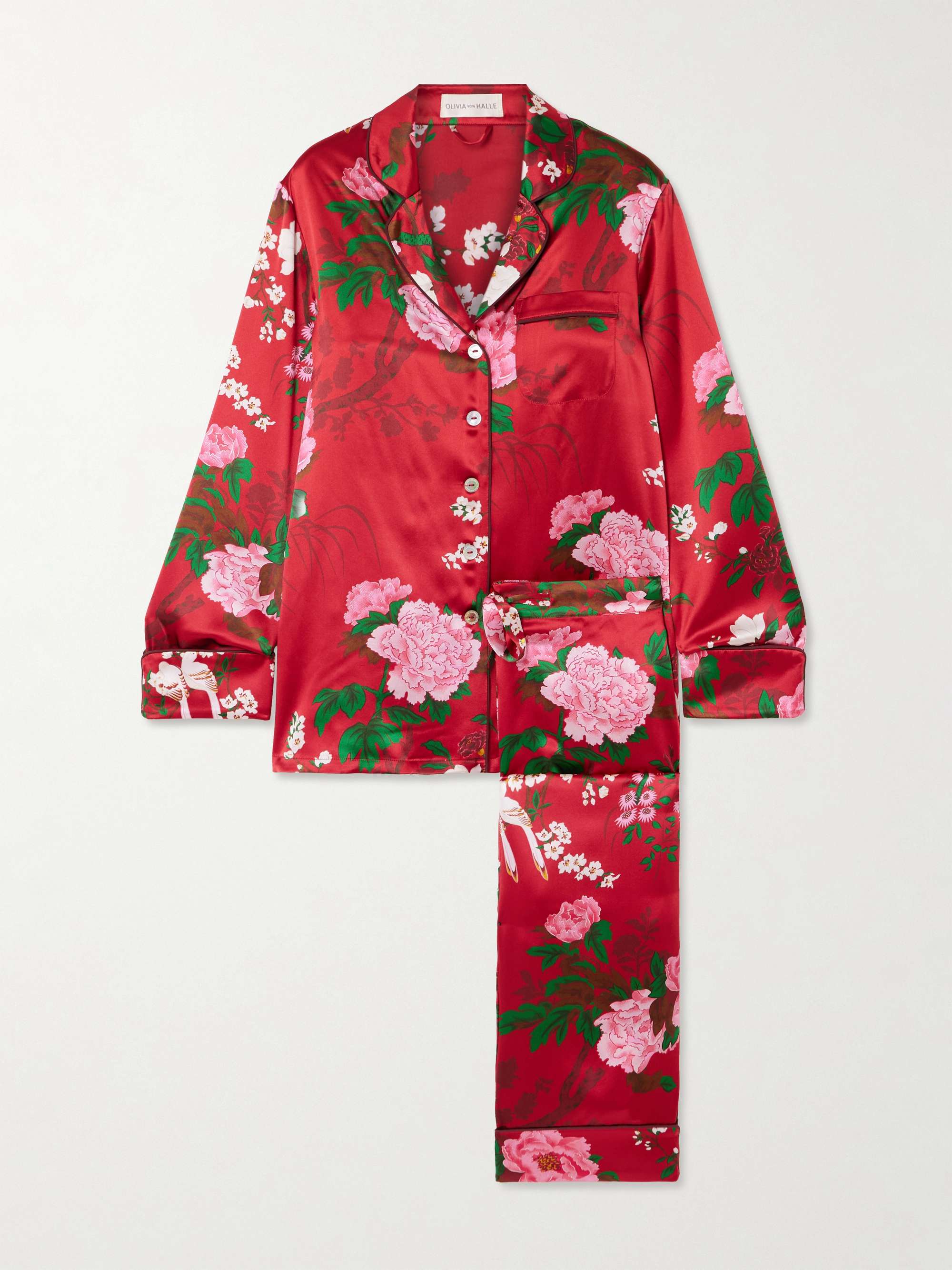 Lila floral-print silk-satin pajama set view
