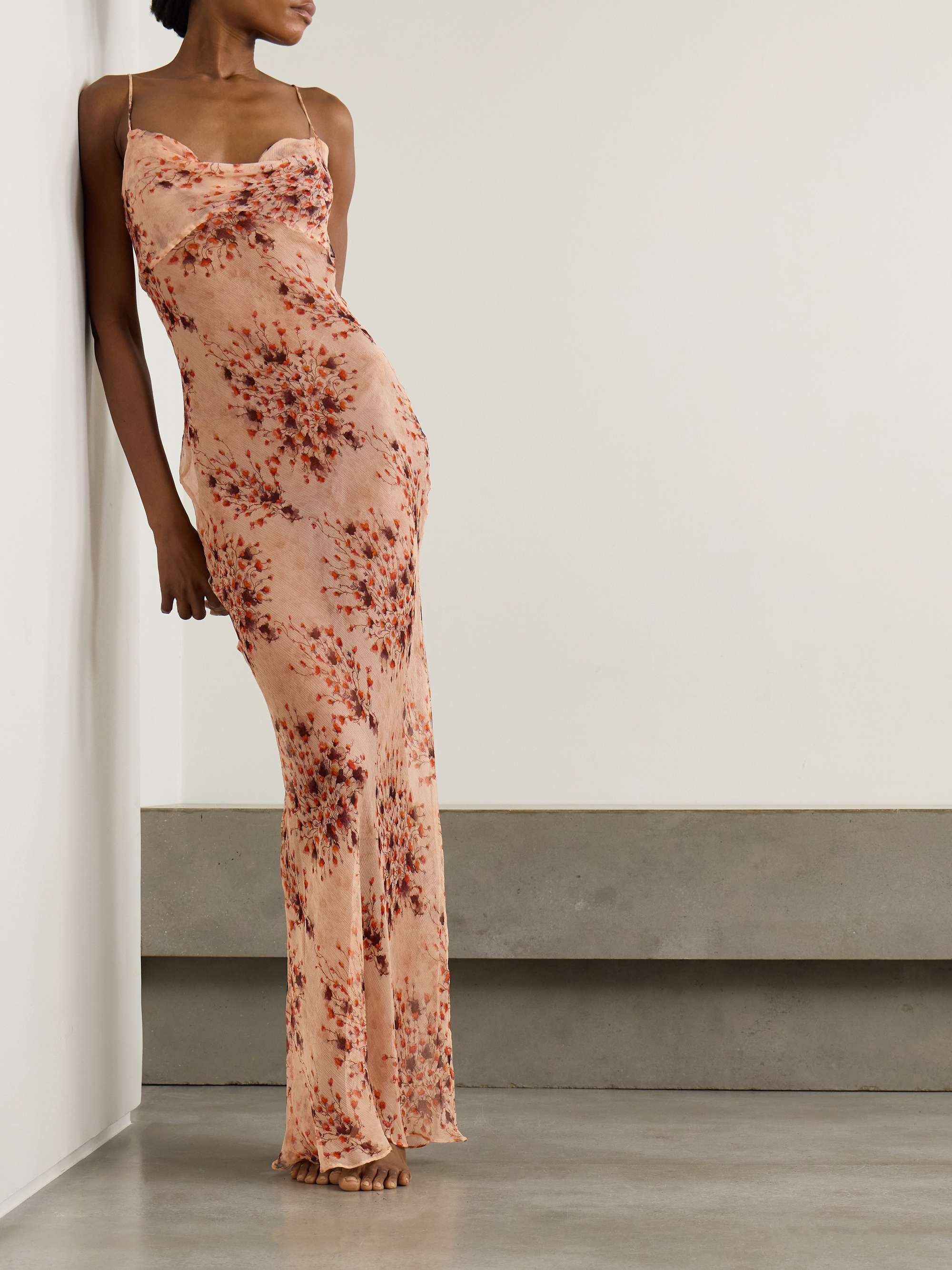 Midsummer Breeze draped floral-print silk-chiffon maxi dress view