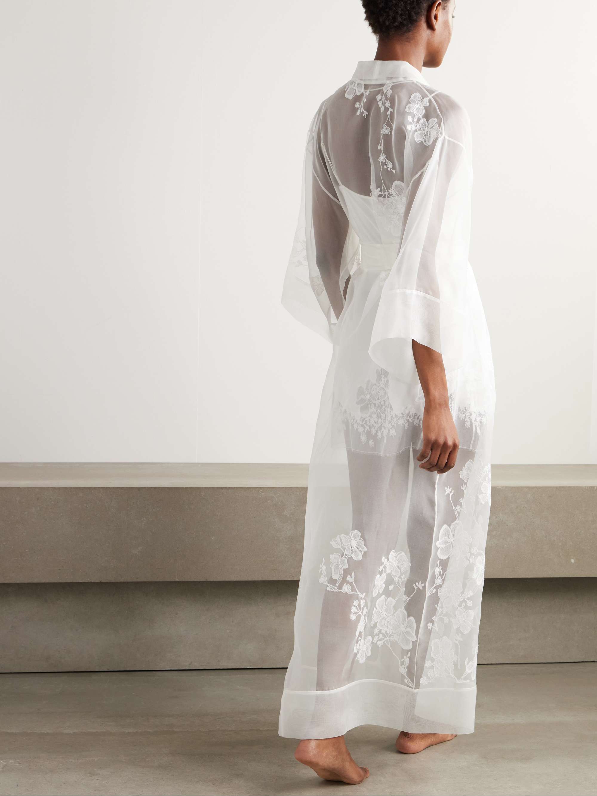Belted embroidered silk-chiffon robe view