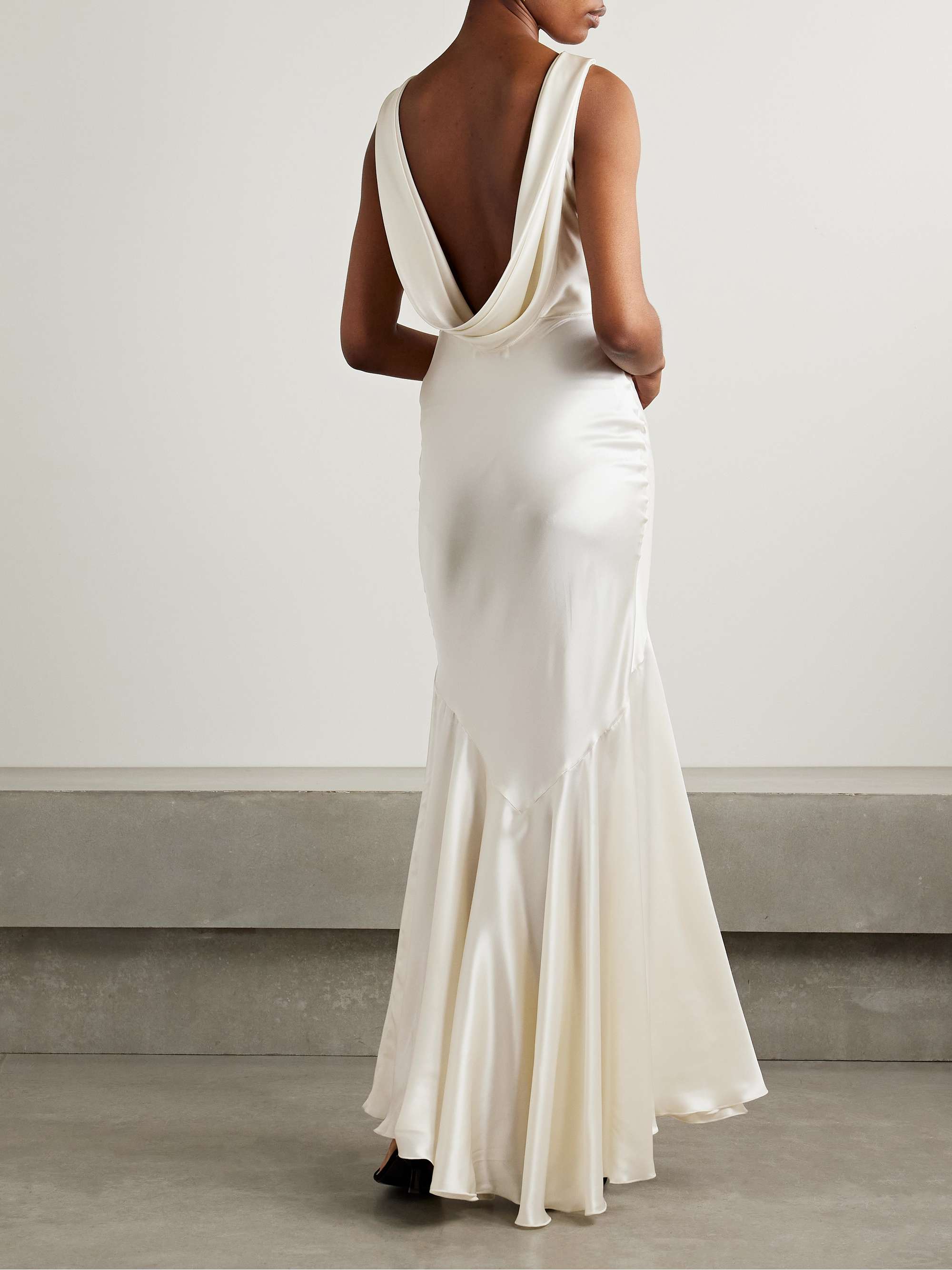 Open-back draped satin gown view
